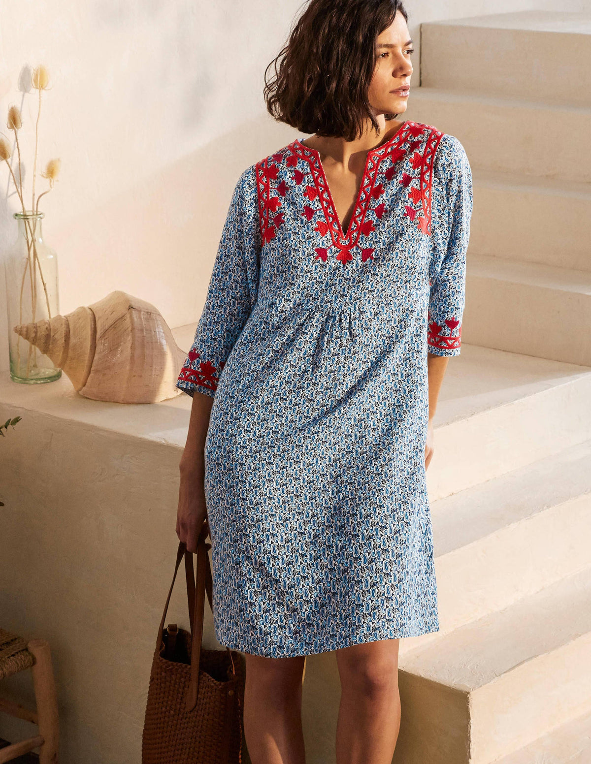 Robe brodée en lin-Ivoire, motif Pretty Paisley - Image 5