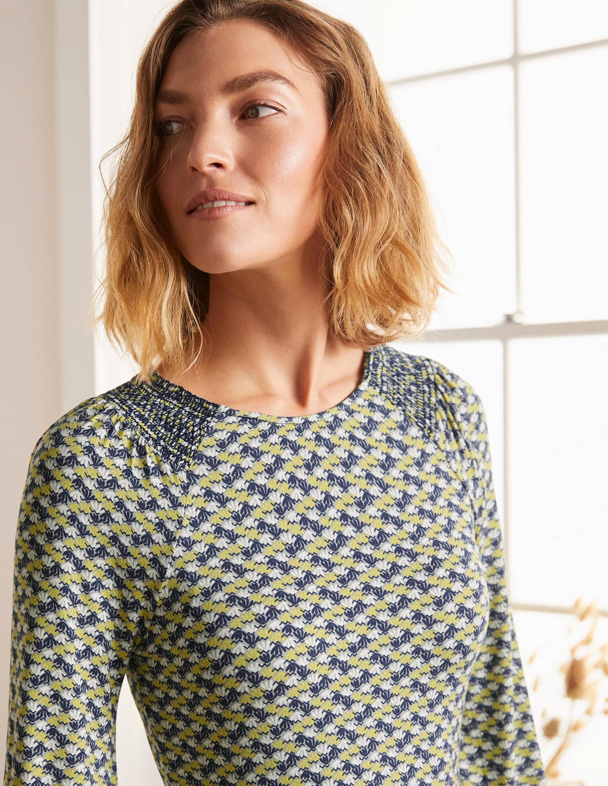 Robe Grace à smocks en jersey-Écureuil gris, nénuphars - Image 5