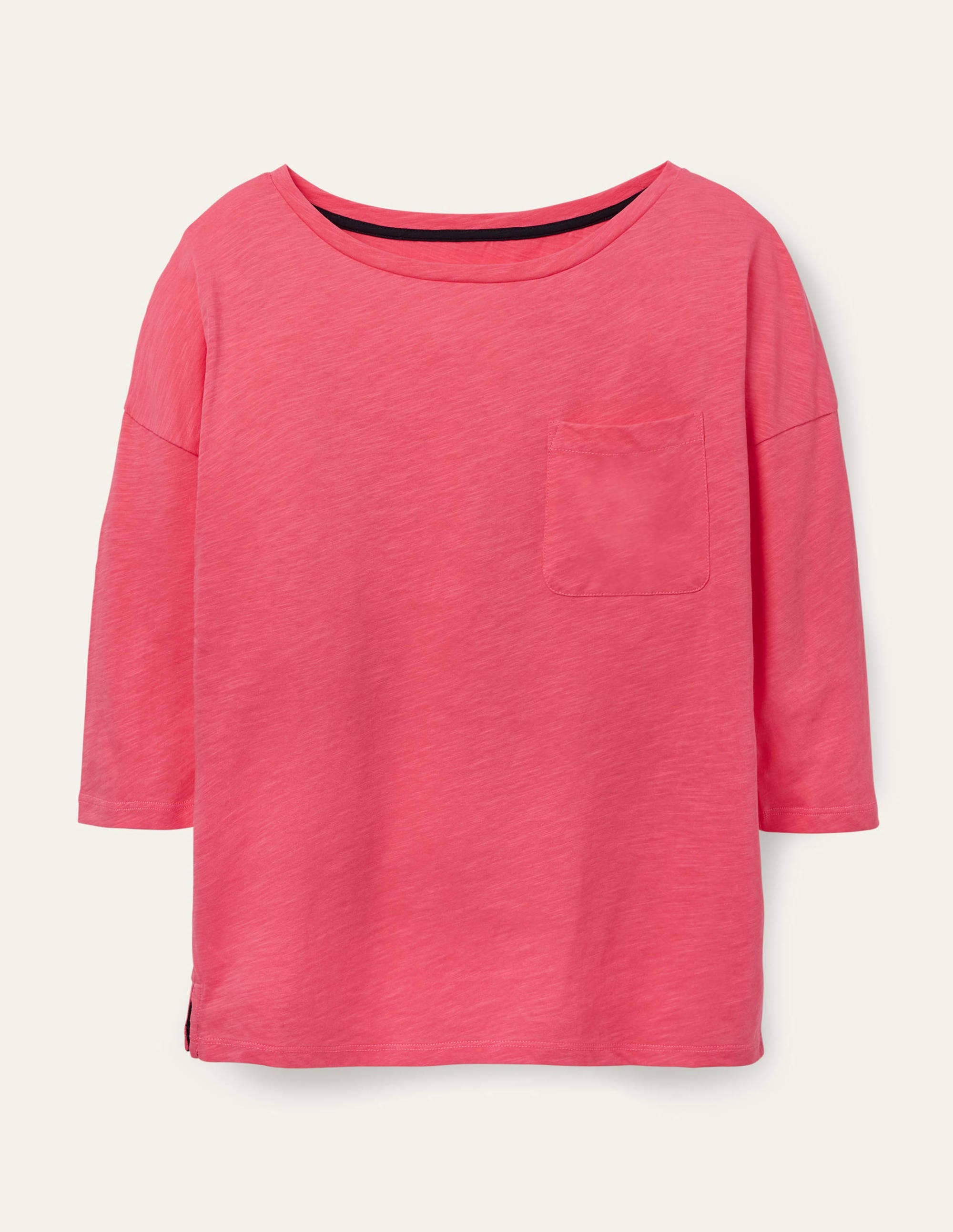 Das kastenförmige Baumwoll-T-Shirt mit U-Boot-Ausschnitt-Bonbonrosa - Image 6