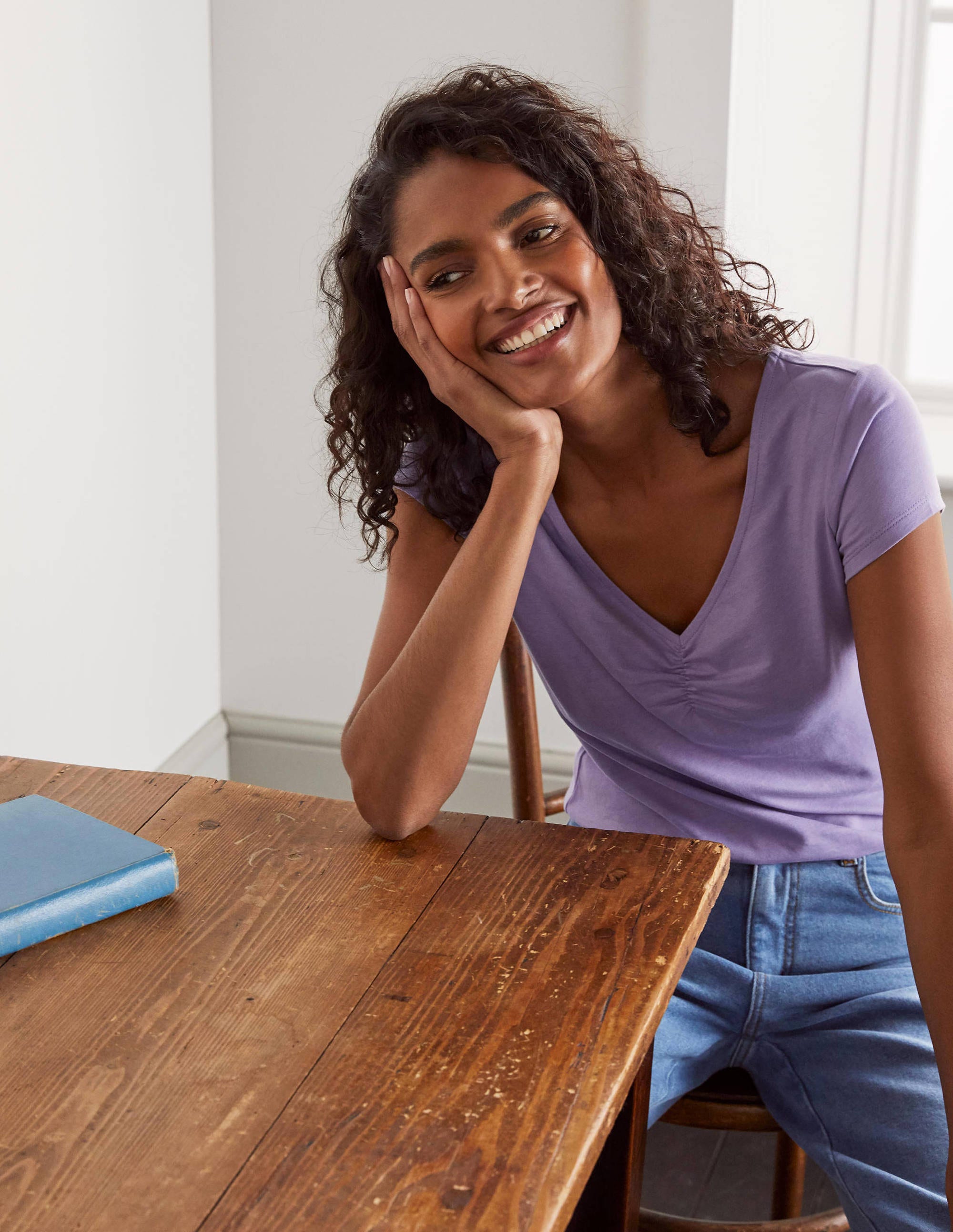 Supersoft Ruched V-Neck Top-Cool Violet - Image 1