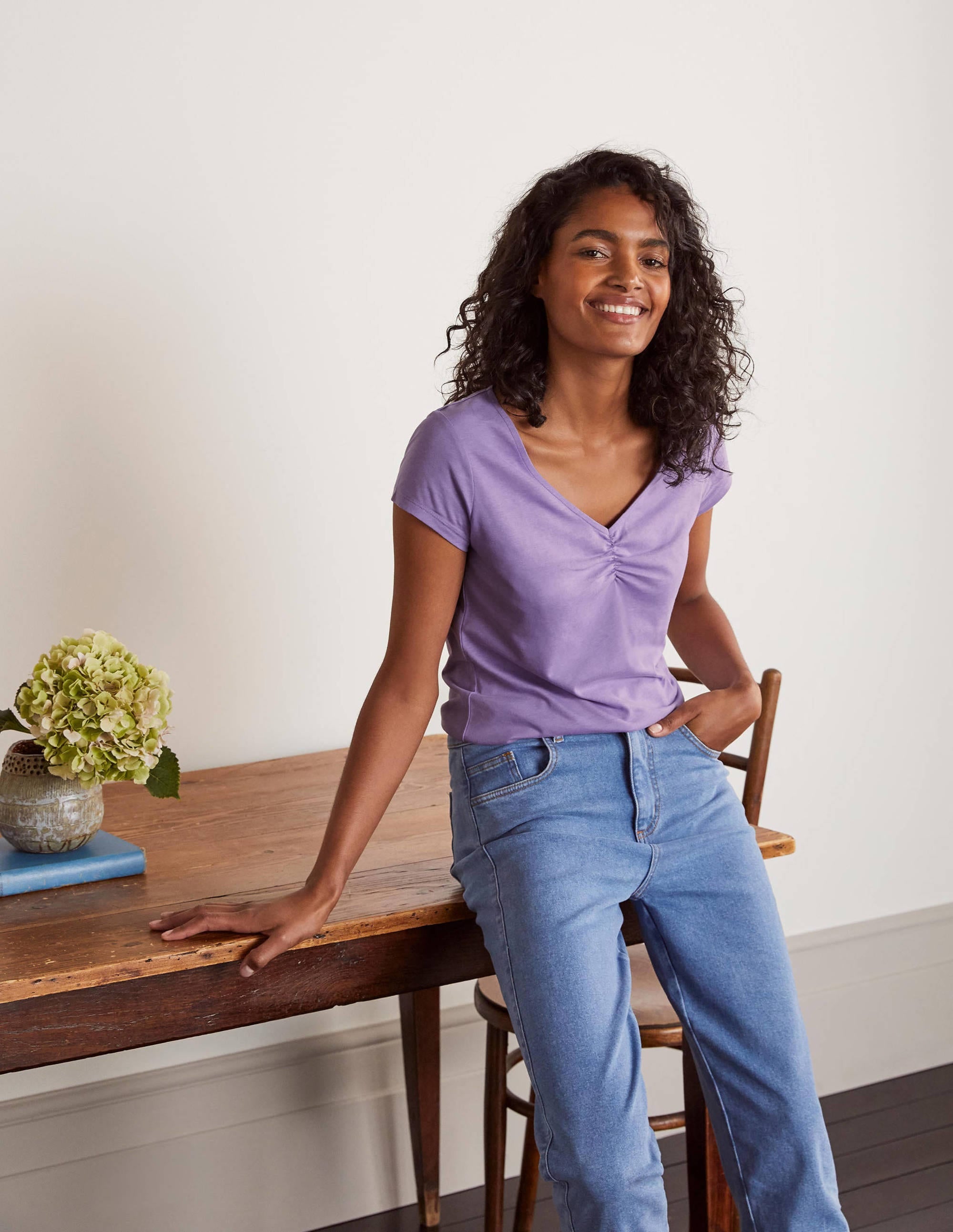 Supersoft Ruched V-Neck Top-Cool Violet - Image 2