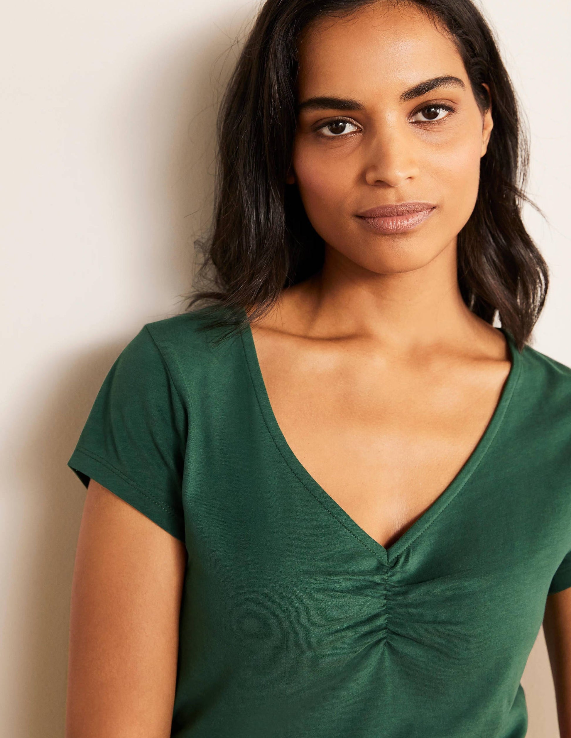 Supersoft Ruched V-Neck Top-Palm Leaf-4