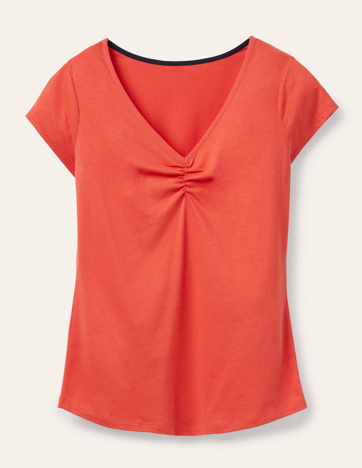 Superweiches T-Shirt mit gerafftem V-Ausschnitt-Kirschrot - Image 5