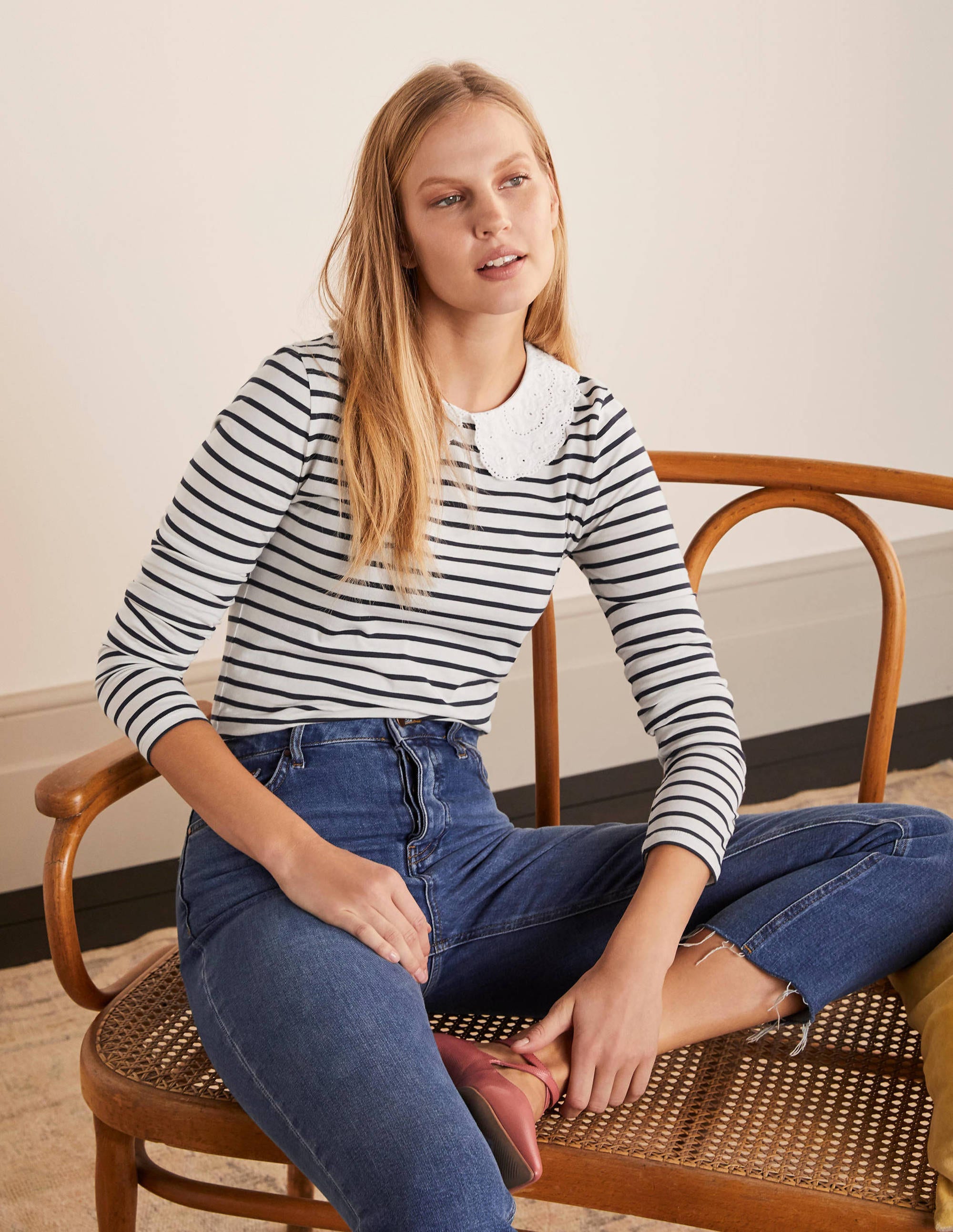 Kathleen Jerseyoberteil-Naturweiß/Navy - Image 2