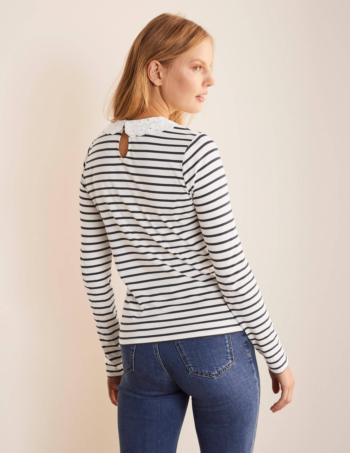 Kathleen Jerseyoberteil-Naturweiß/Navy - Image 3