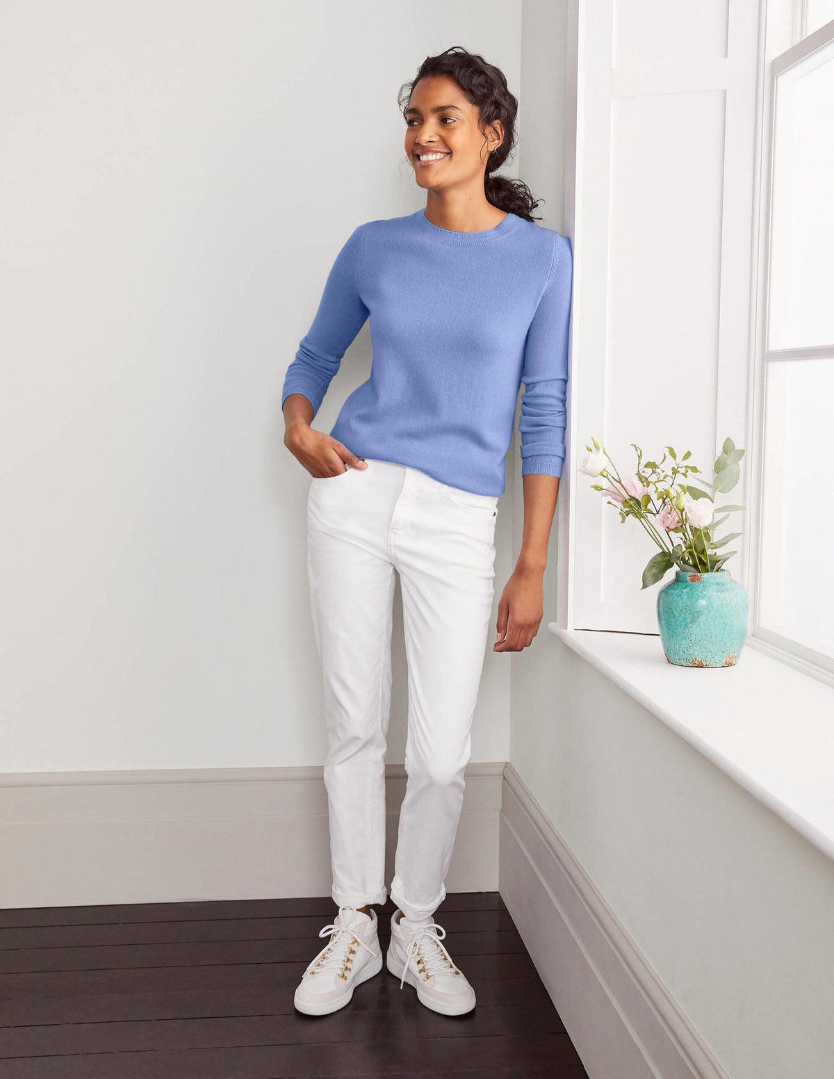 Kaschmirpullover mit Rundhalsausschnitt-Golfblau - Image 2
