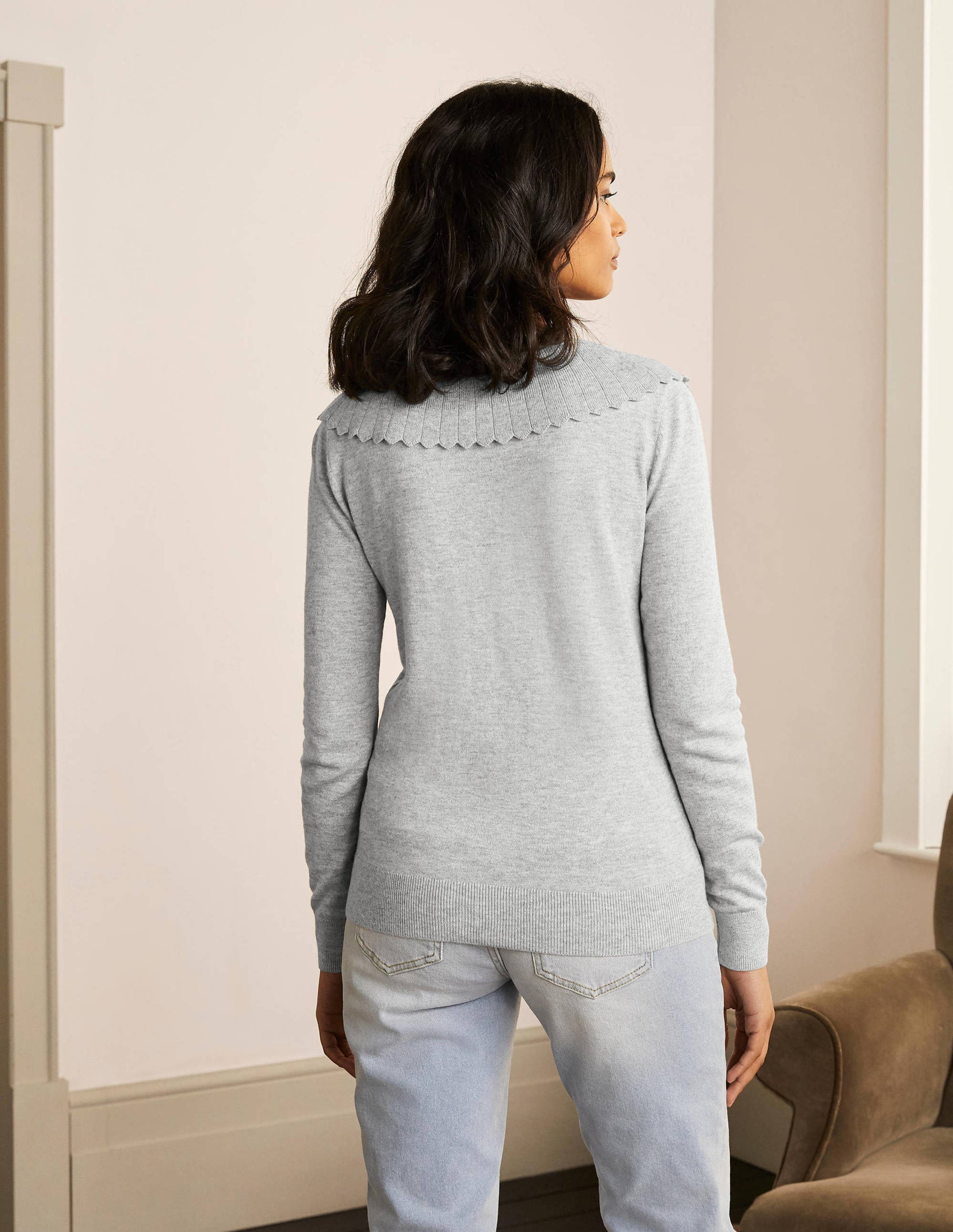 Abercorn Cardigan mit Muschelsaum-Grau Melange-3