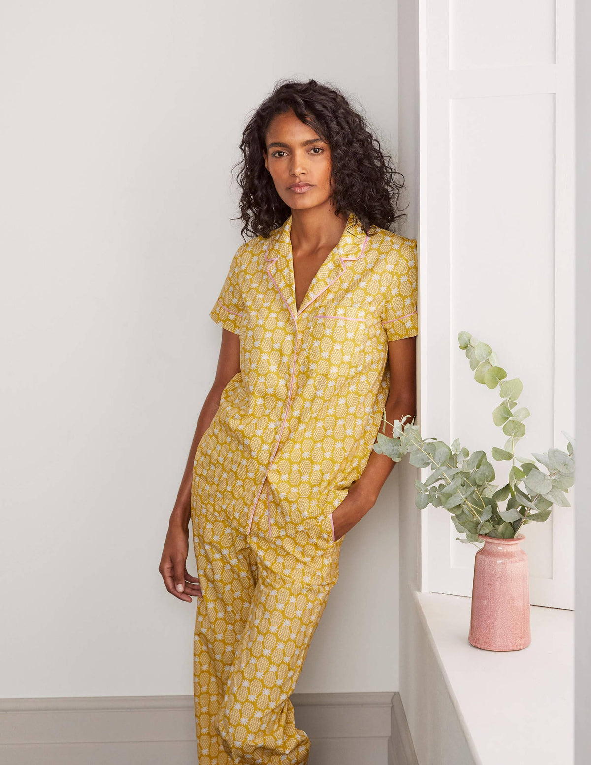 Phoebe Pyjamaoberteil-Schwefelgelb, Geometrisches Ananasmuster-4