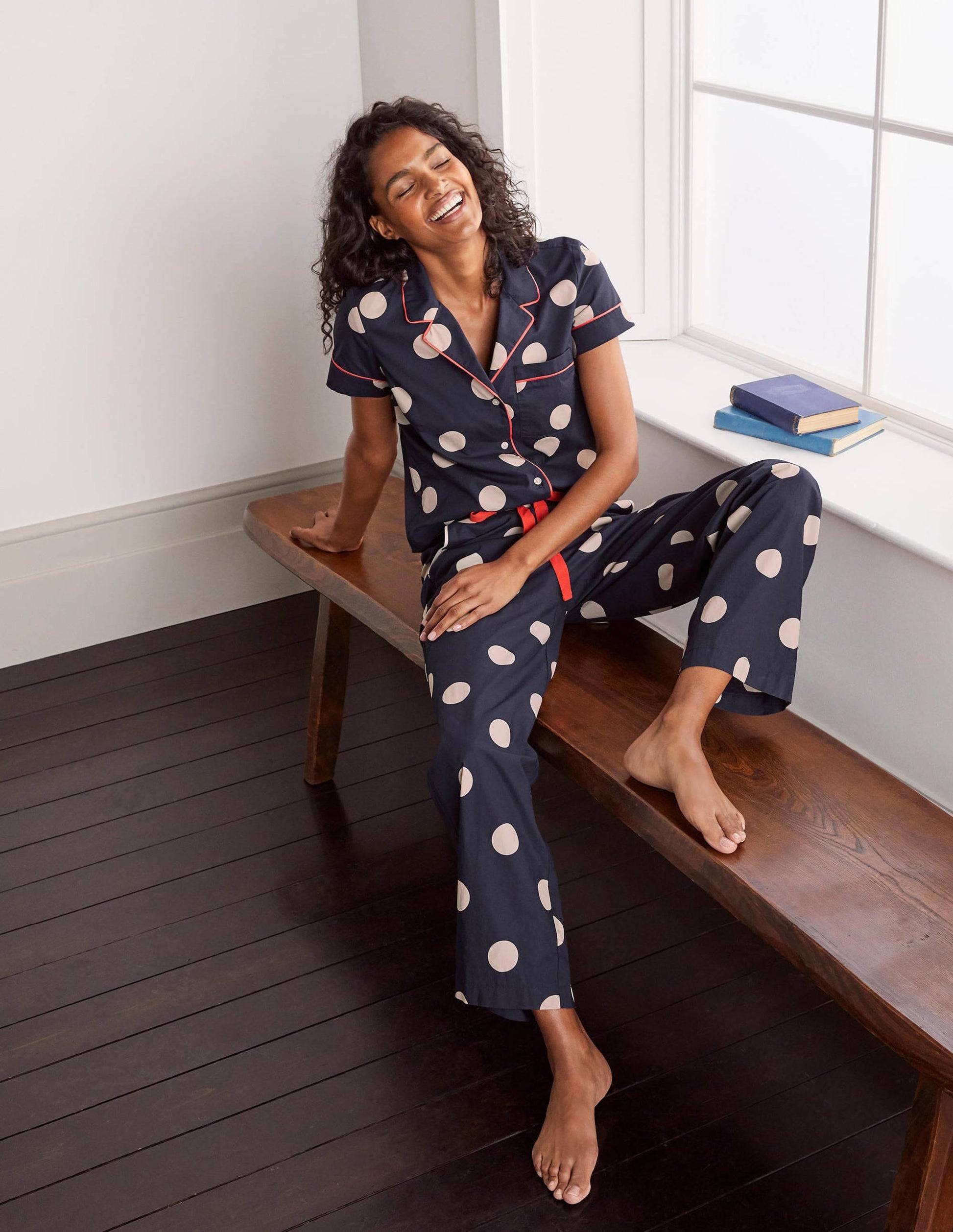 Phoebe Pyjamaoberteil-Französisch Blau, Regelmäßige Tupfen-1