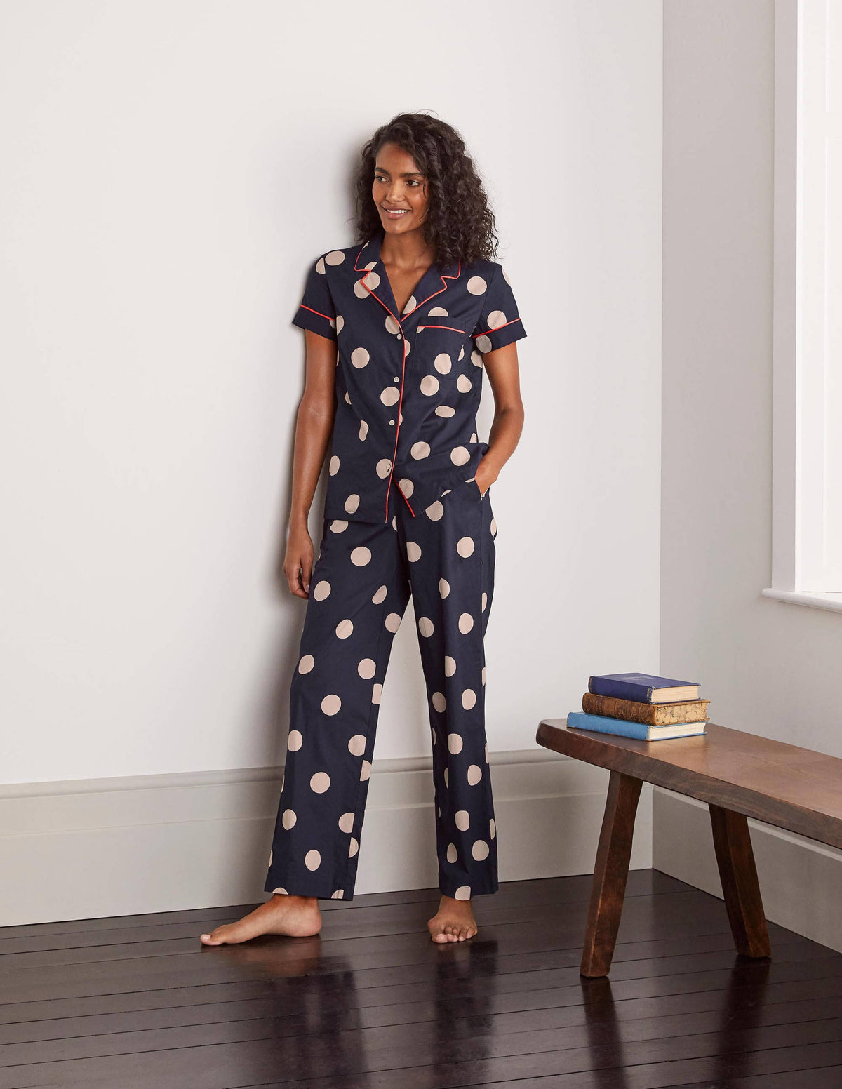 Phoebe Pyjamaoberteil-Französisch Blau, Regelmäßige Tupfen - Image 2