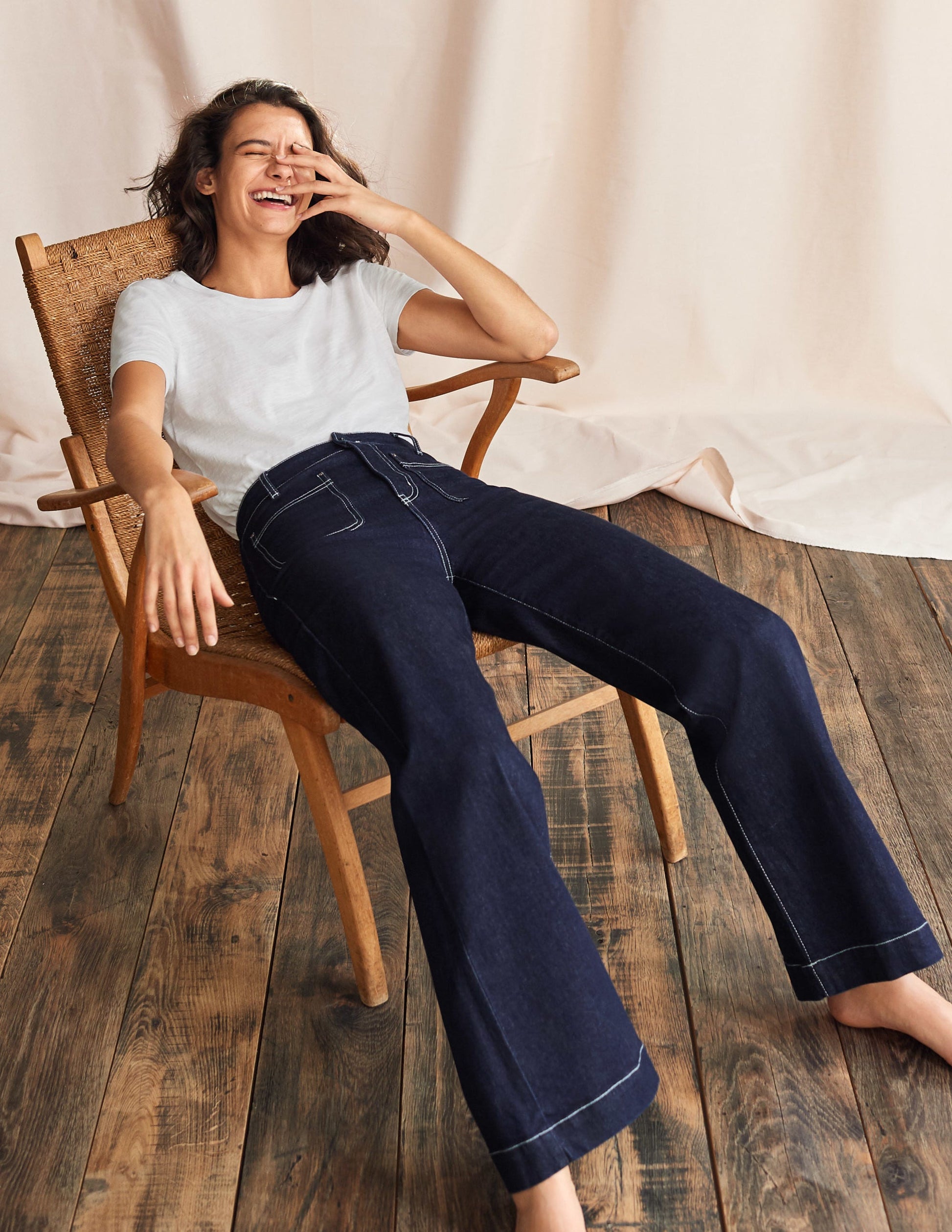 Jeans mit weitem Bein und Taschen-Indigoblau-4
