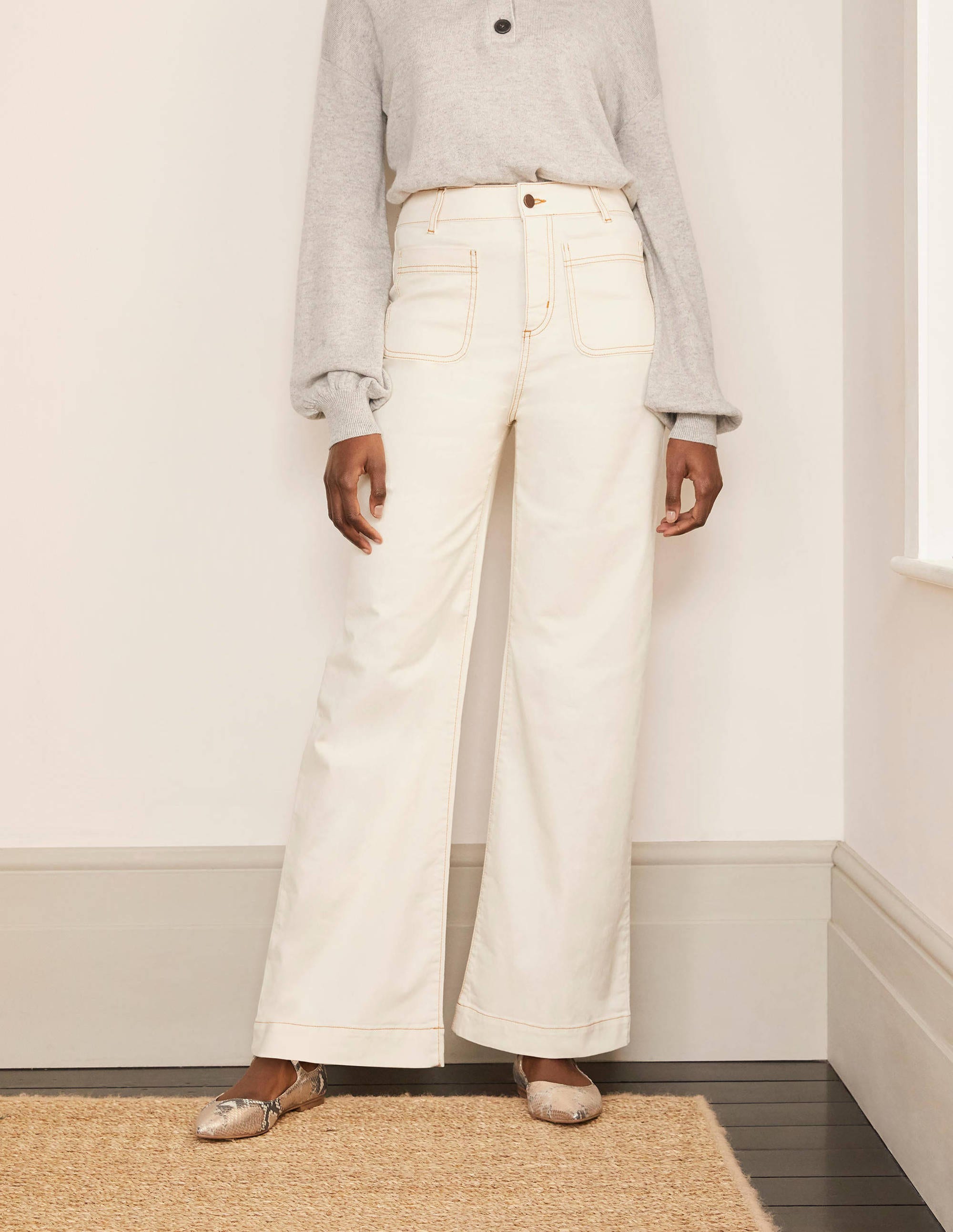 Jeans mit weitem Bein und Taschen-Naturweiß - Image 1