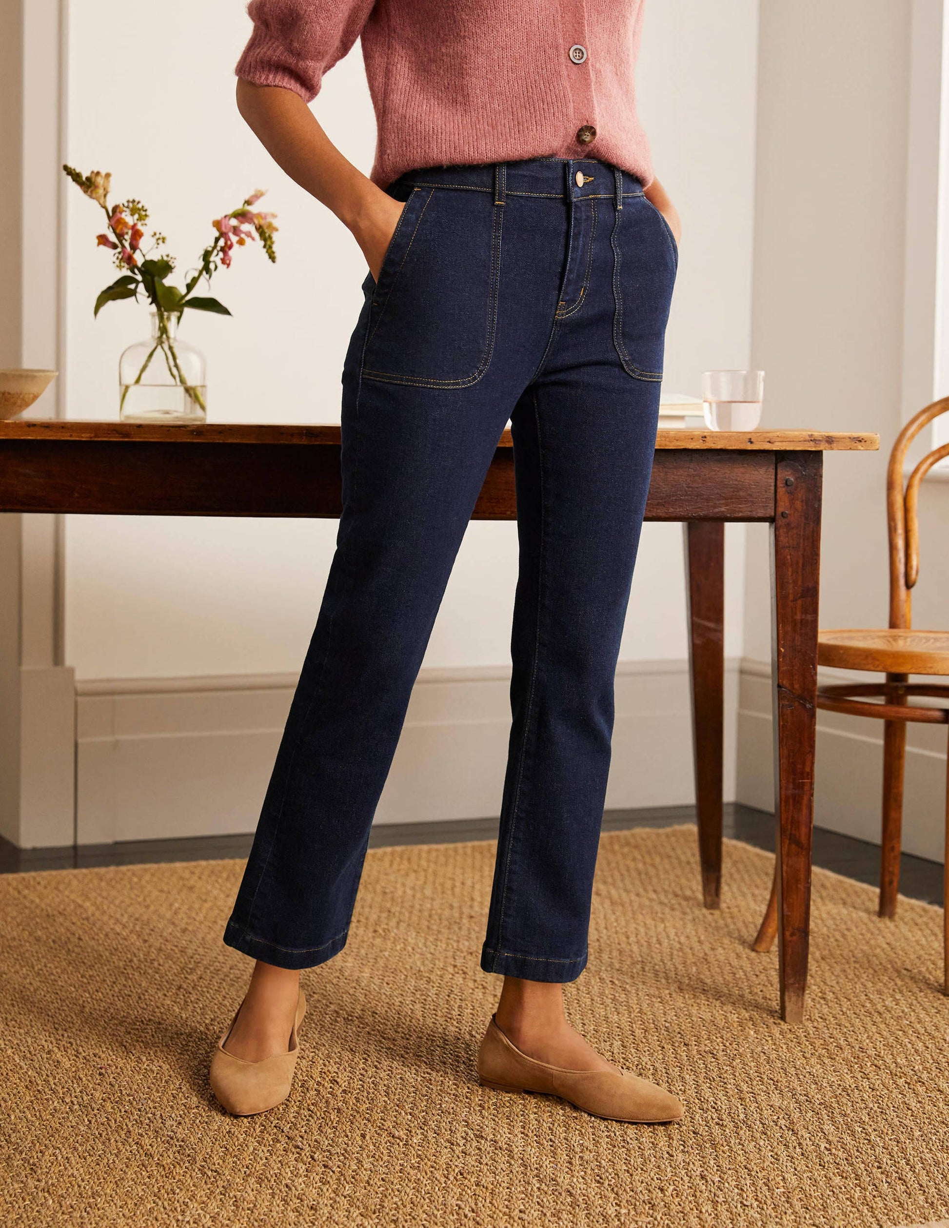 7/8-Utility-Jeans mit Schlag-Indigoblau-2