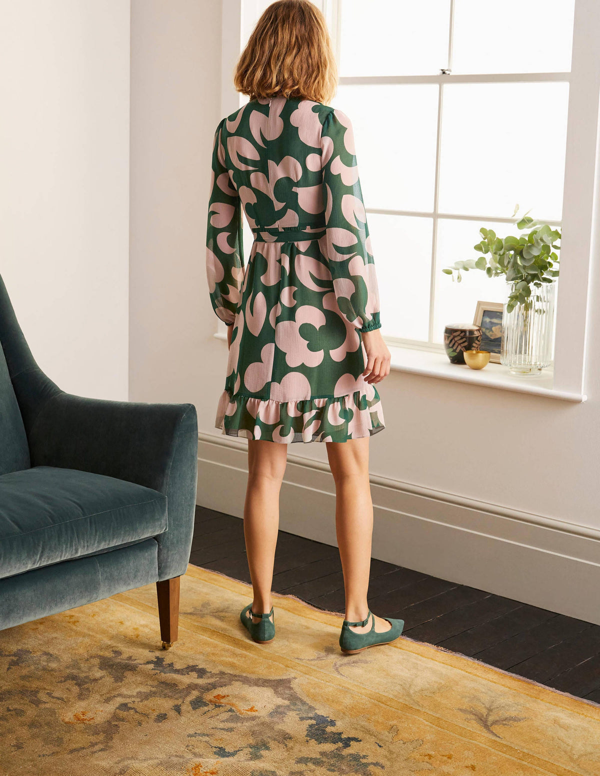 Lottie Kleid mit Gürtel-Palmblattgrün, Wolkentraum - Image 2