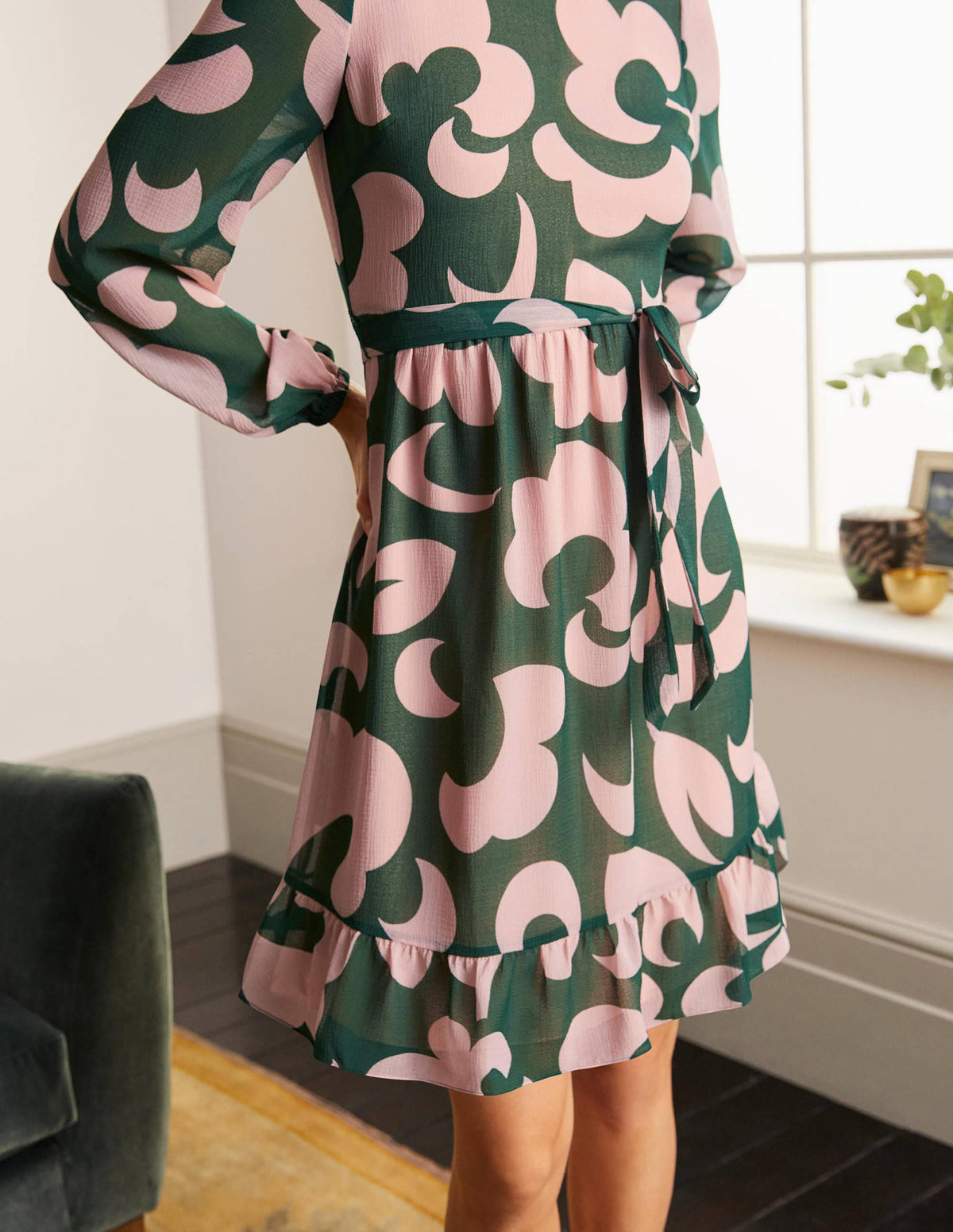 Lottie Kleid mit Gürtel-Palmblattgrün, Wolkentraum-3