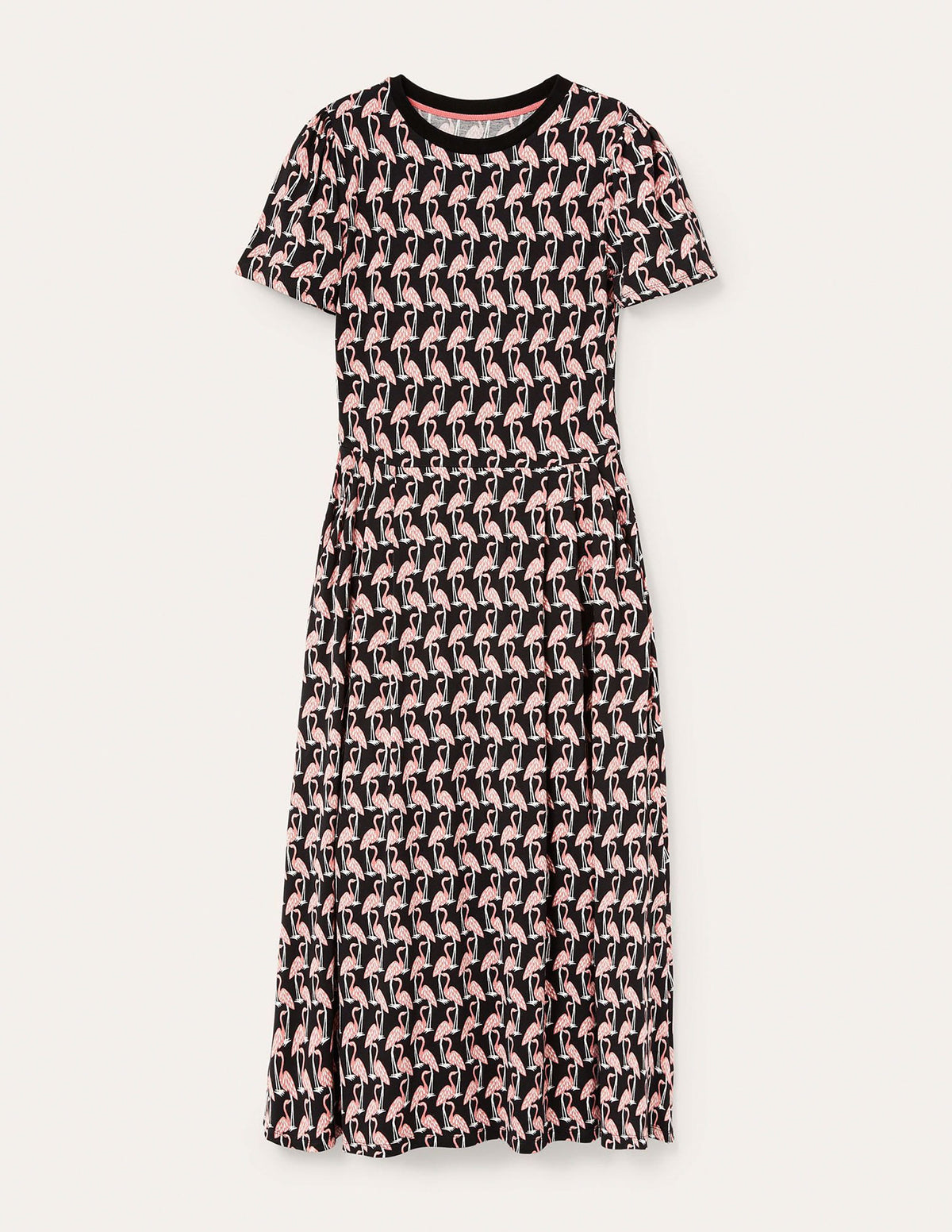 Lucinda Midikleid aus Jersey-Schwarz, Tropischer Flamingo - Image 5
