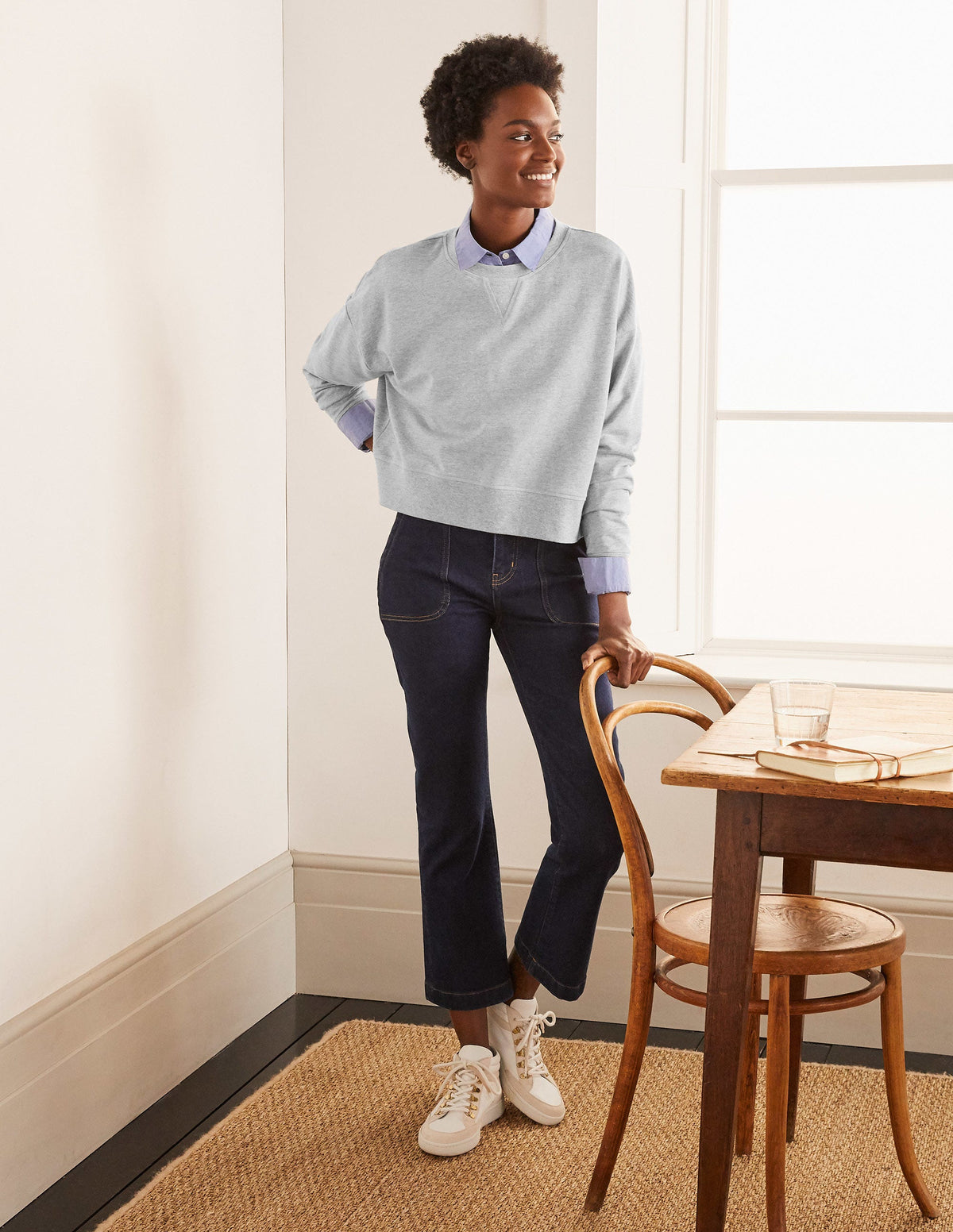 Kurz geschnittenes Sweatshirt-Grau Meliert-2