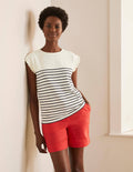 Top Faye en jersey-Ivoire/bleu marine