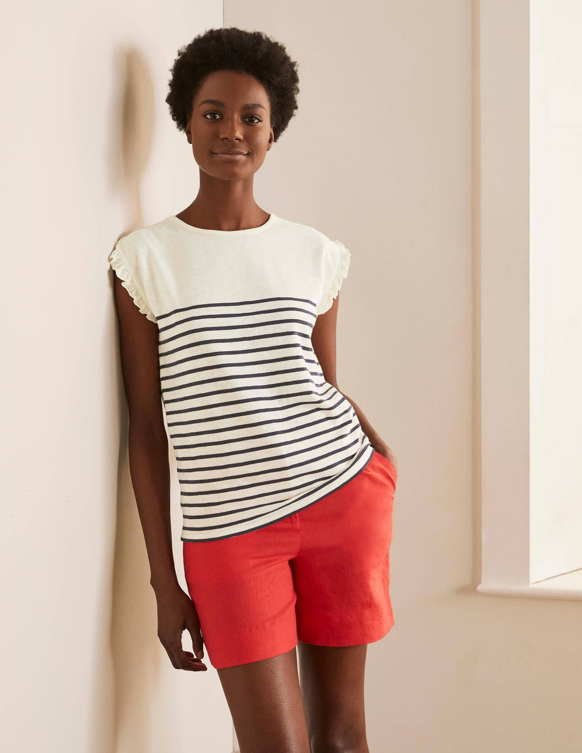 Top Faye en jersey-Ivoire/bleu marine - Image 1