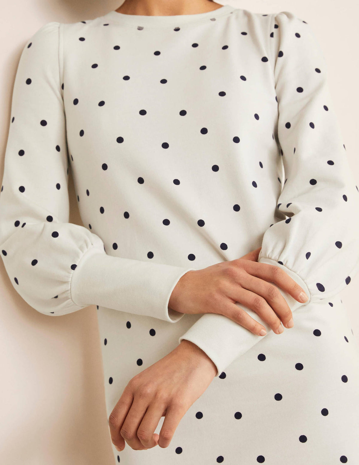 Romona Sweatshirt-Kleid-Naturweiß/Navy, Polka-Tupfen-4