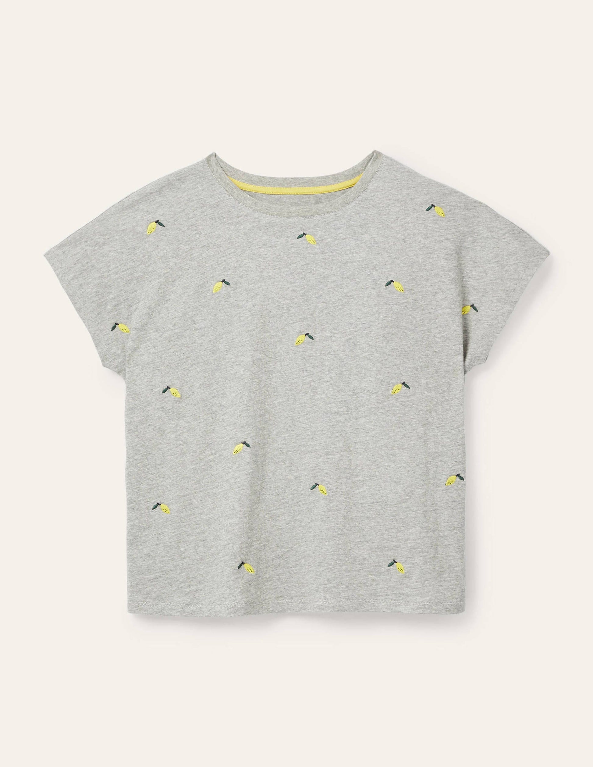 Lena Jersey-T-Shirt mit Stickerei-Grau Meliert, Gestickte Zitronen-5