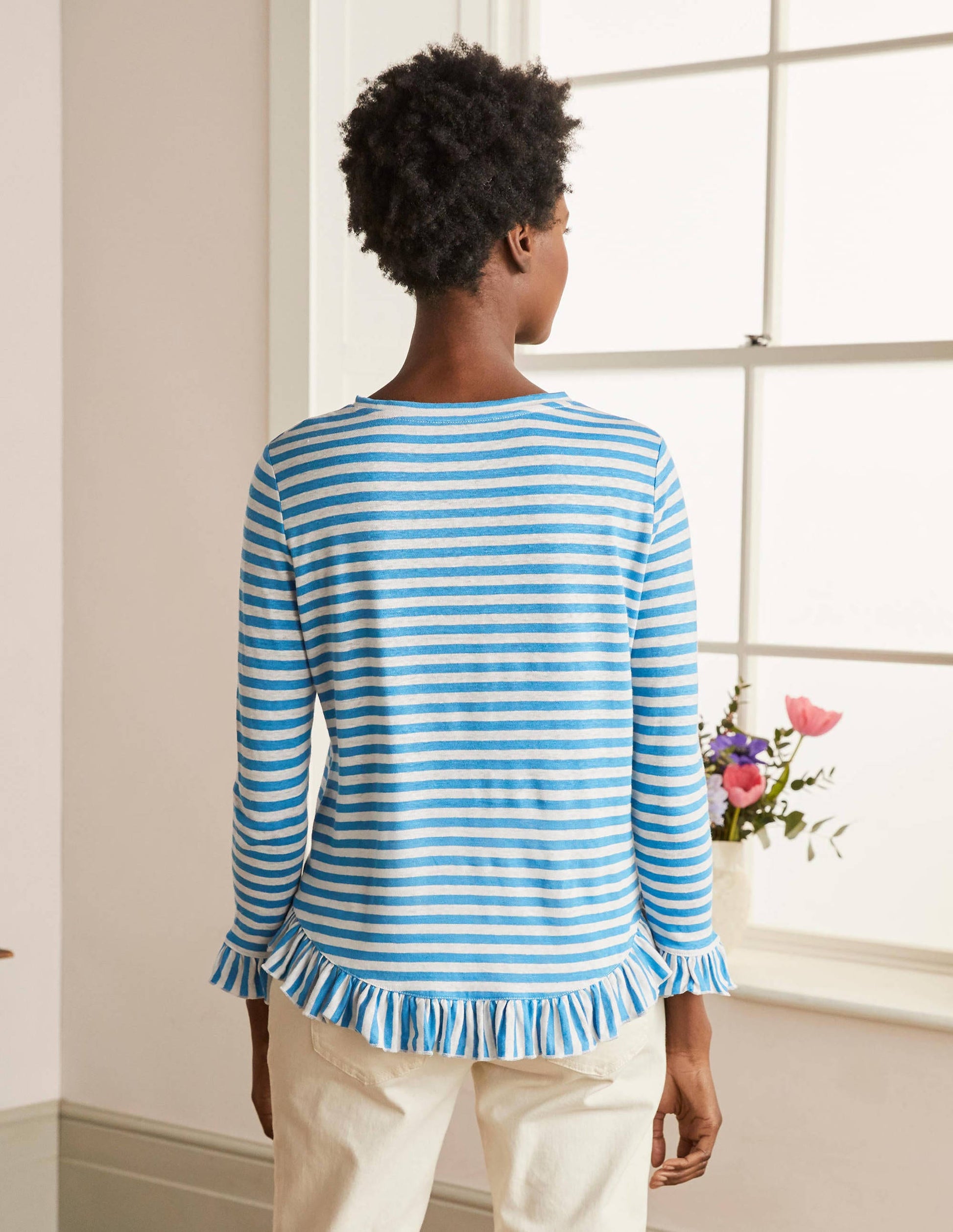 Dorothy Linen Jersey Top-Moroccan Blue/ Ivory-3