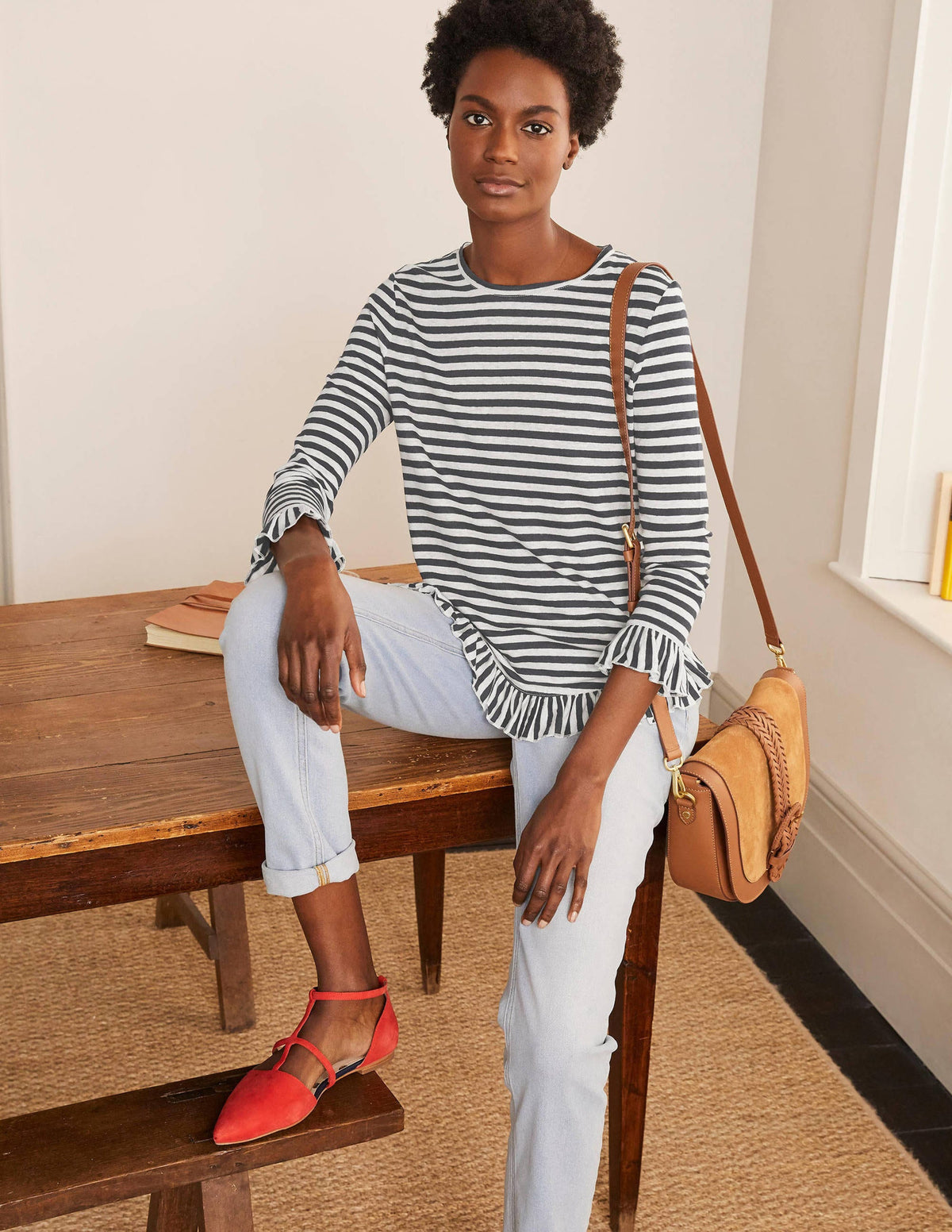 Dorothy Linen Jersey Top-Navy/ Ivory - Image 2