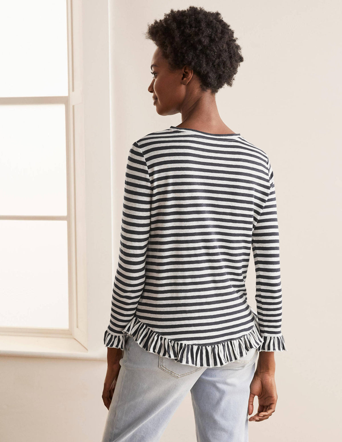 Dorothy Linen Jersey Top-Navy/ Ivory - Image 3