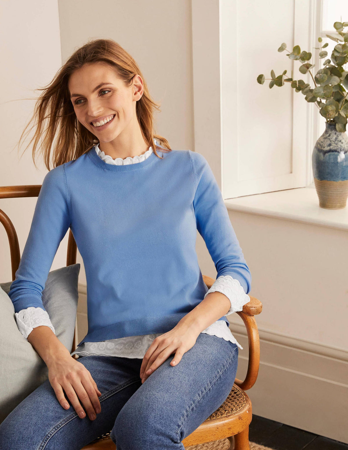 Lauderdale Baumwollpullover mit Rüschen-Hazy Blue - Image 1