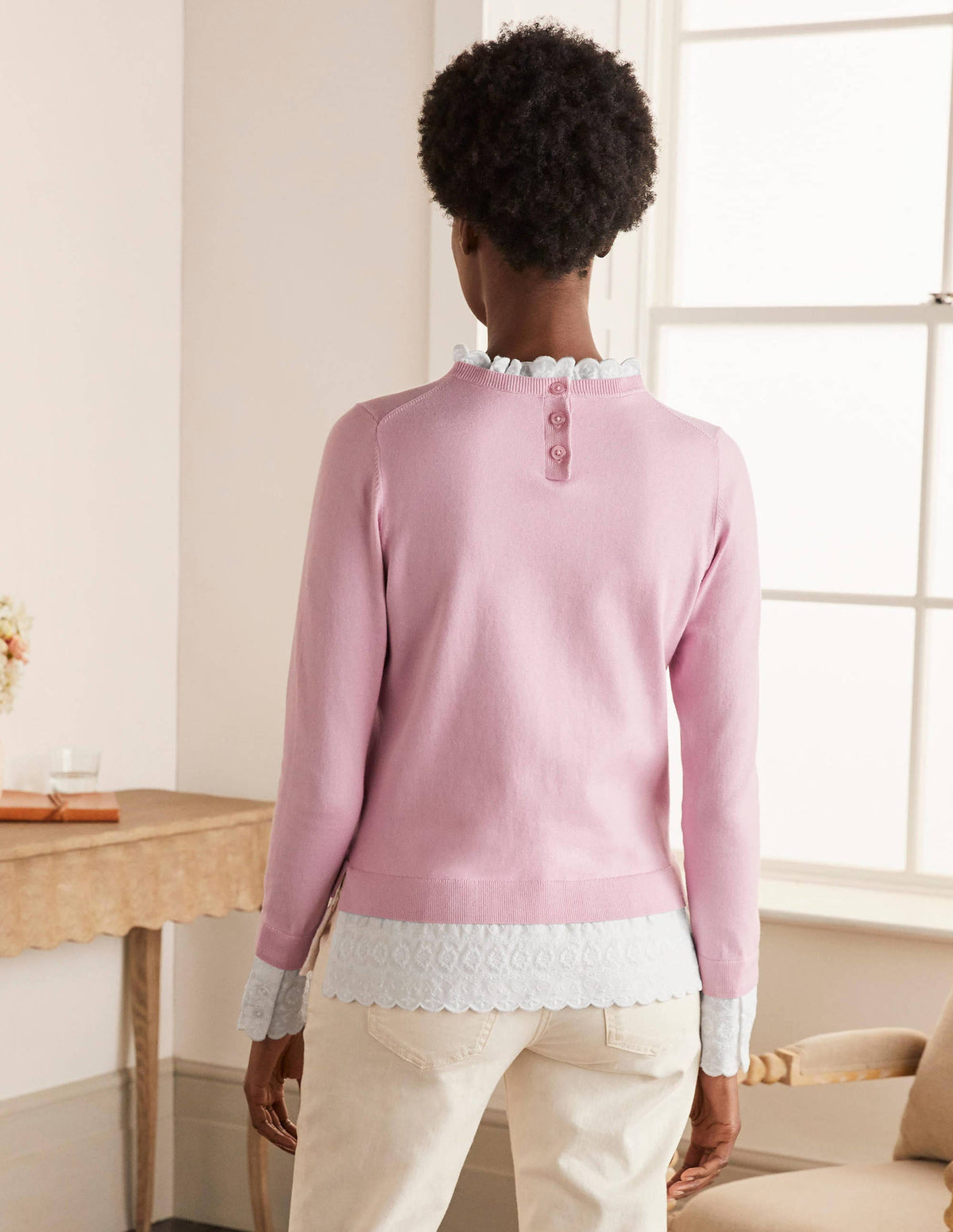 Lauderdale Baumwollpullover mit Rüschen-Zartes Rosa - Image 3
