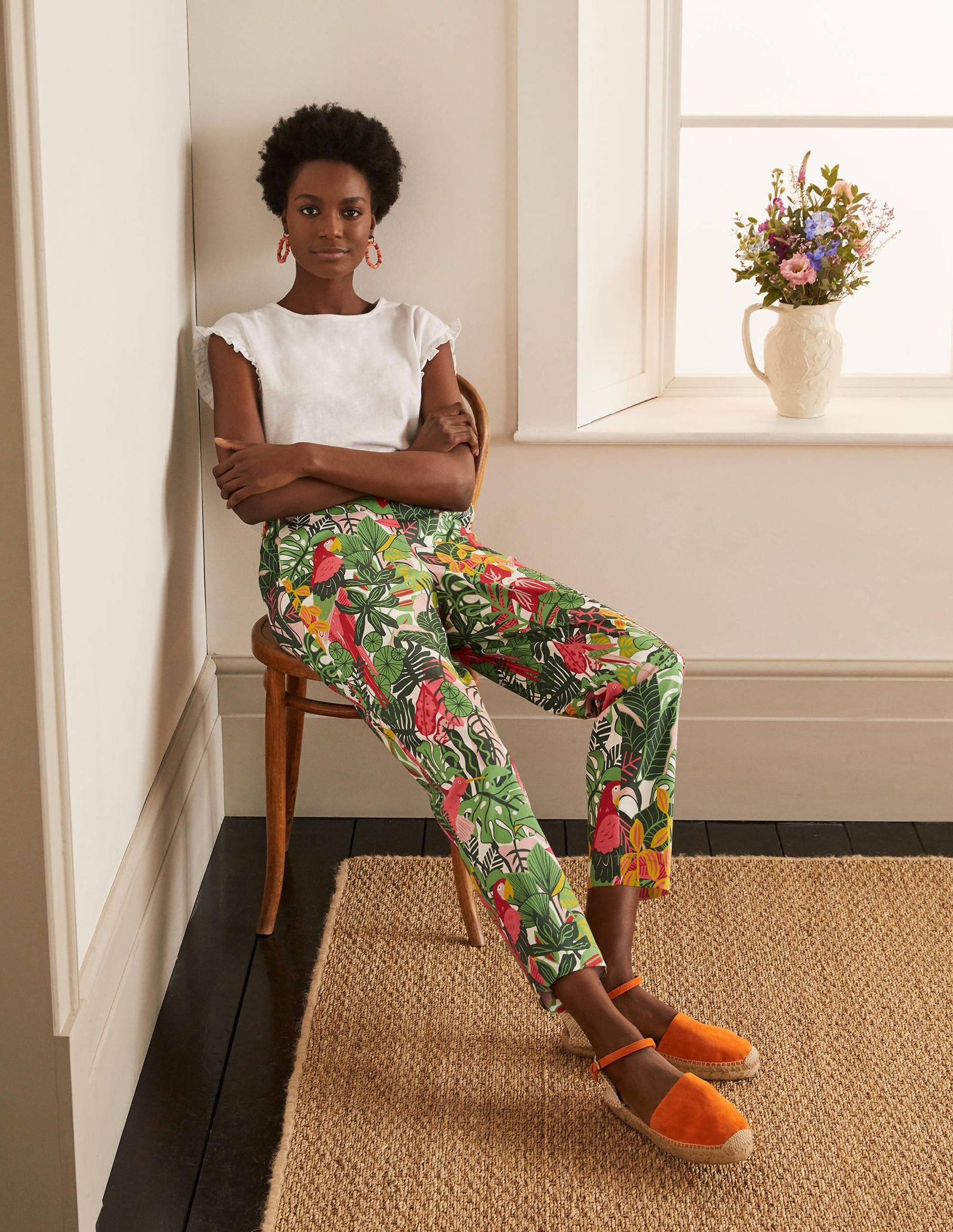 Pull On Trousers-Palm Leaf, Paradise Jungle-4