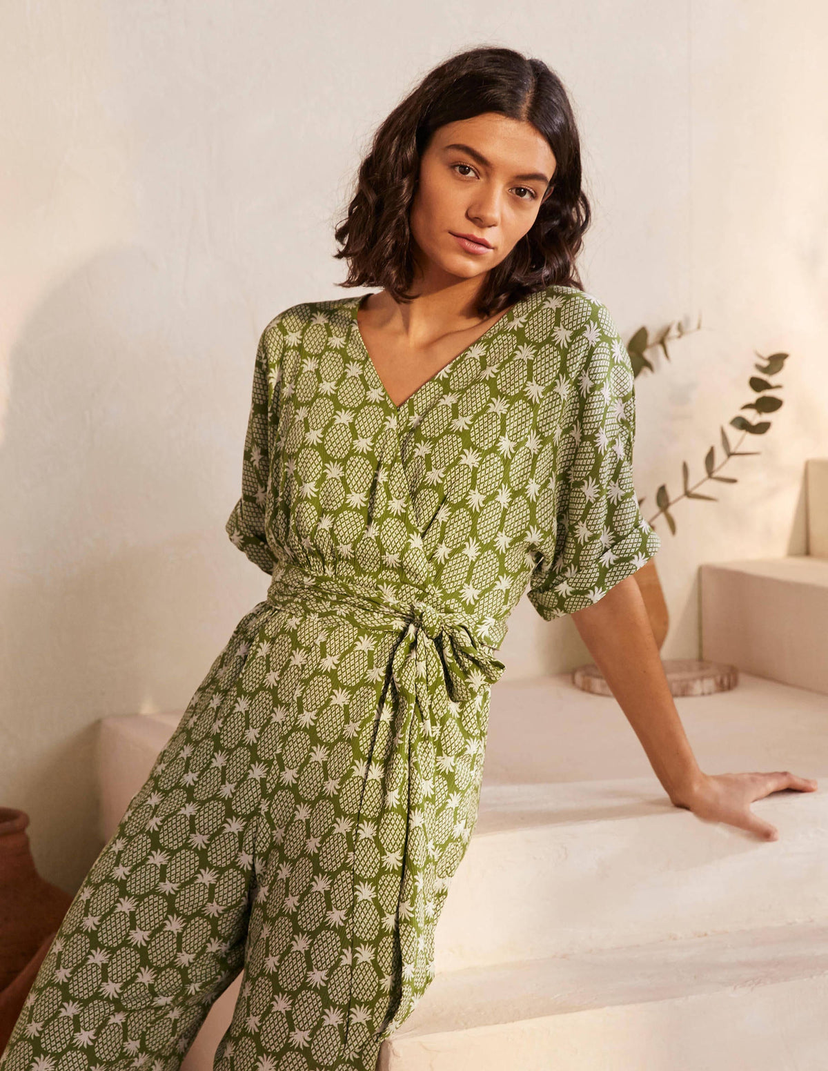 Alice Wickel-Jumpsuit-Erbsengrün, Geometrisches Ananasmuster - Image 4