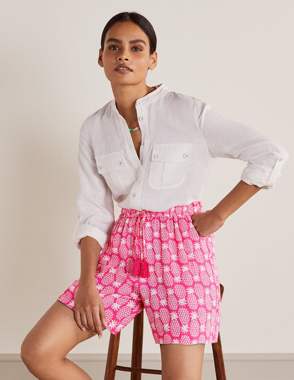 Bembridge Shorts-Partyrosa, Geometrisches Ananasmuster-1