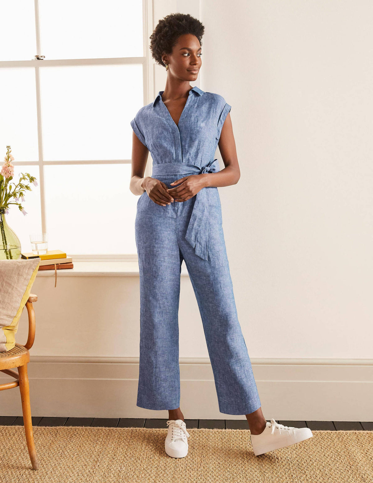 Catriona Leinen-Jumpsuit-Authentisches Blau, Faux-Uni-4