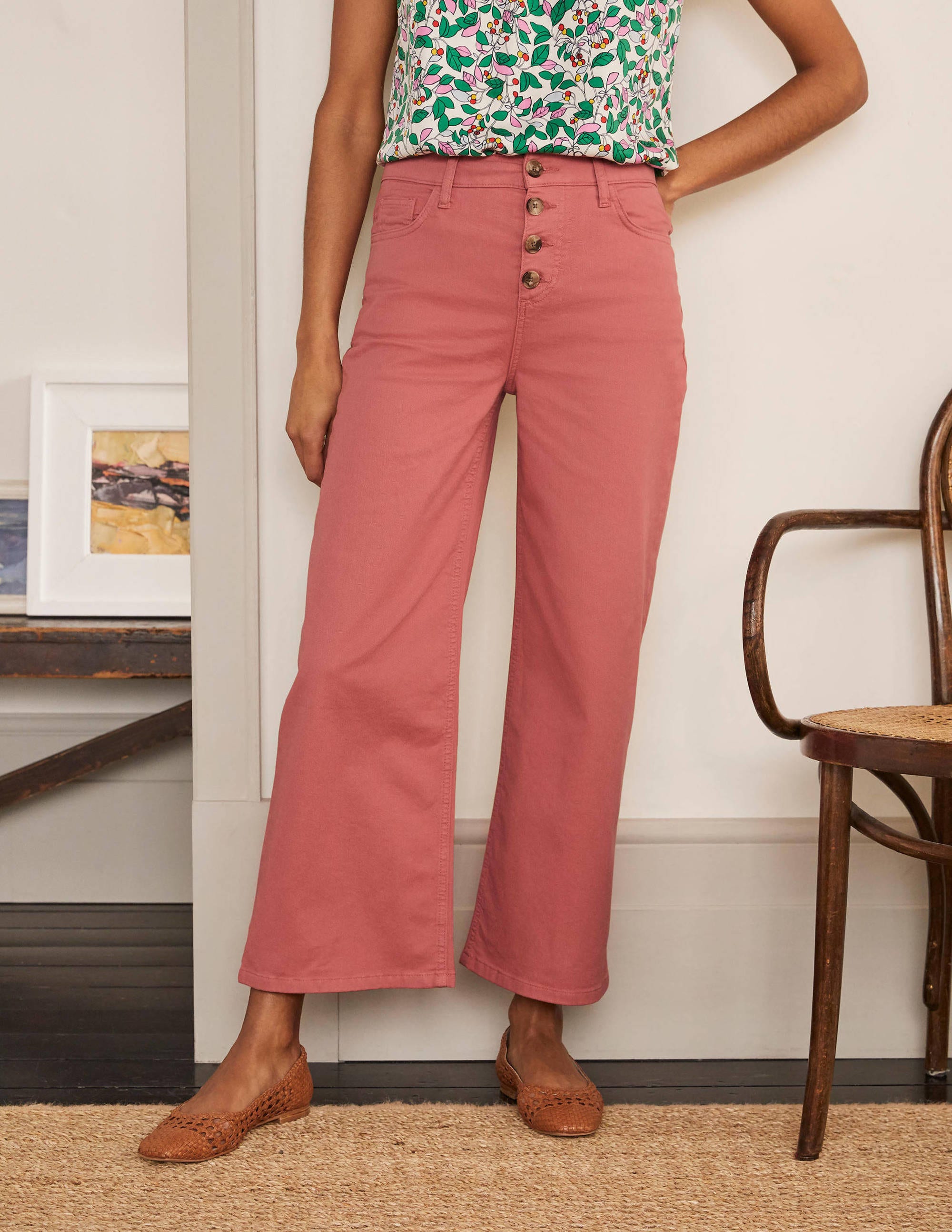 Jeans mit weitem Bein und Hornoptik-Knöpfen-Staubrot - Image 1