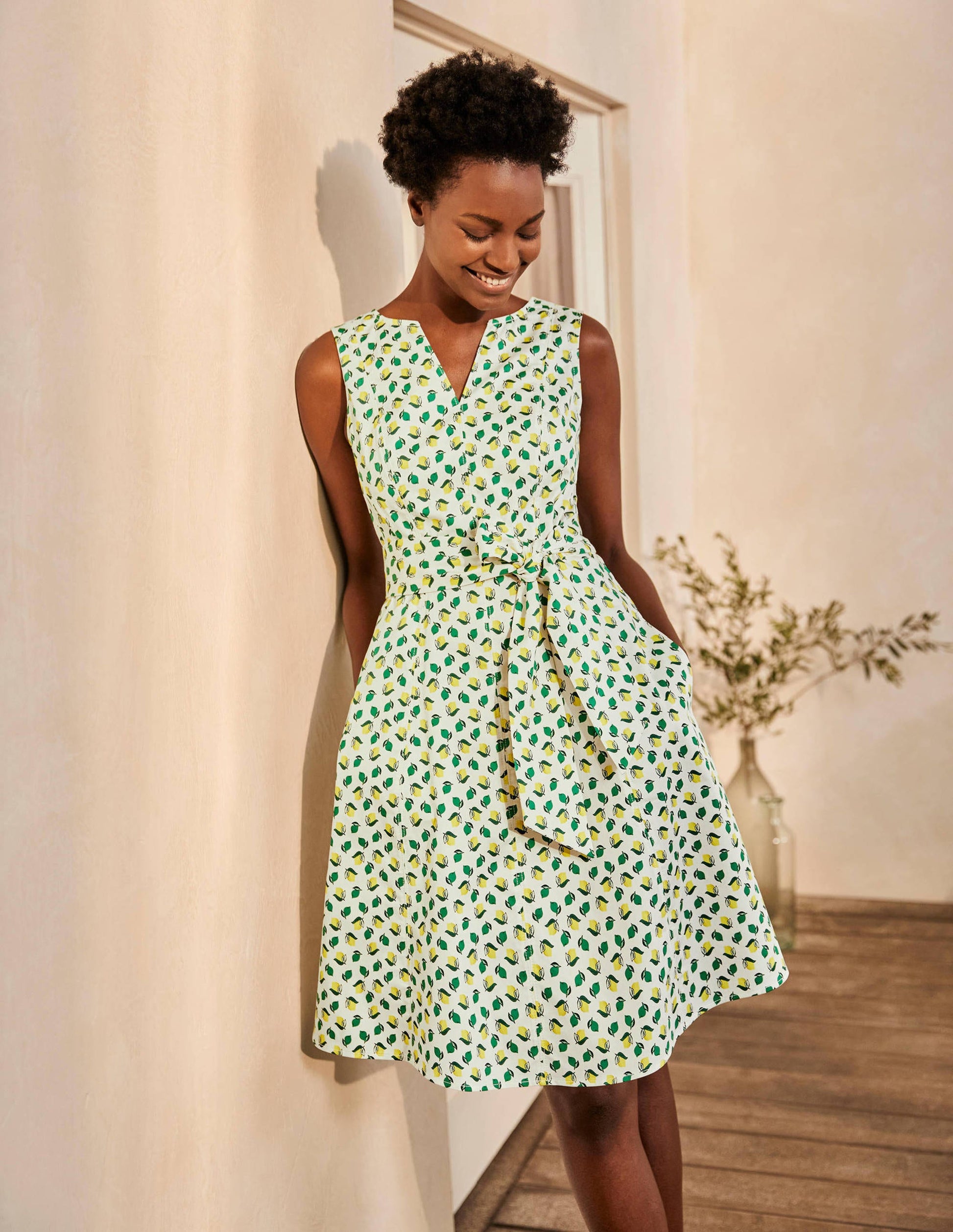 Mischa Kleid mit Gürtel-Naturweiß, Kleine Zitrusfrüchte-5