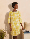 Robe Laurie en lin-Chartreuse, motif géométrique ananas