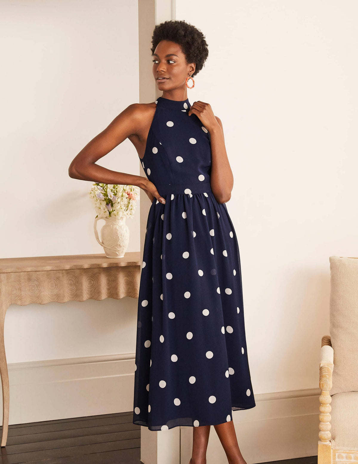 Tori Midikleid-Französisch Blau, Getupft-5