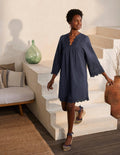 Erin Baumwollkleid mit Lockstickerei-Marineblau
