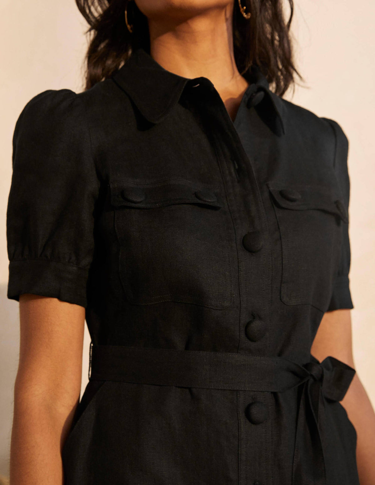 Carrie Hemdblusenkleid aus Leinen-Schwarz-3