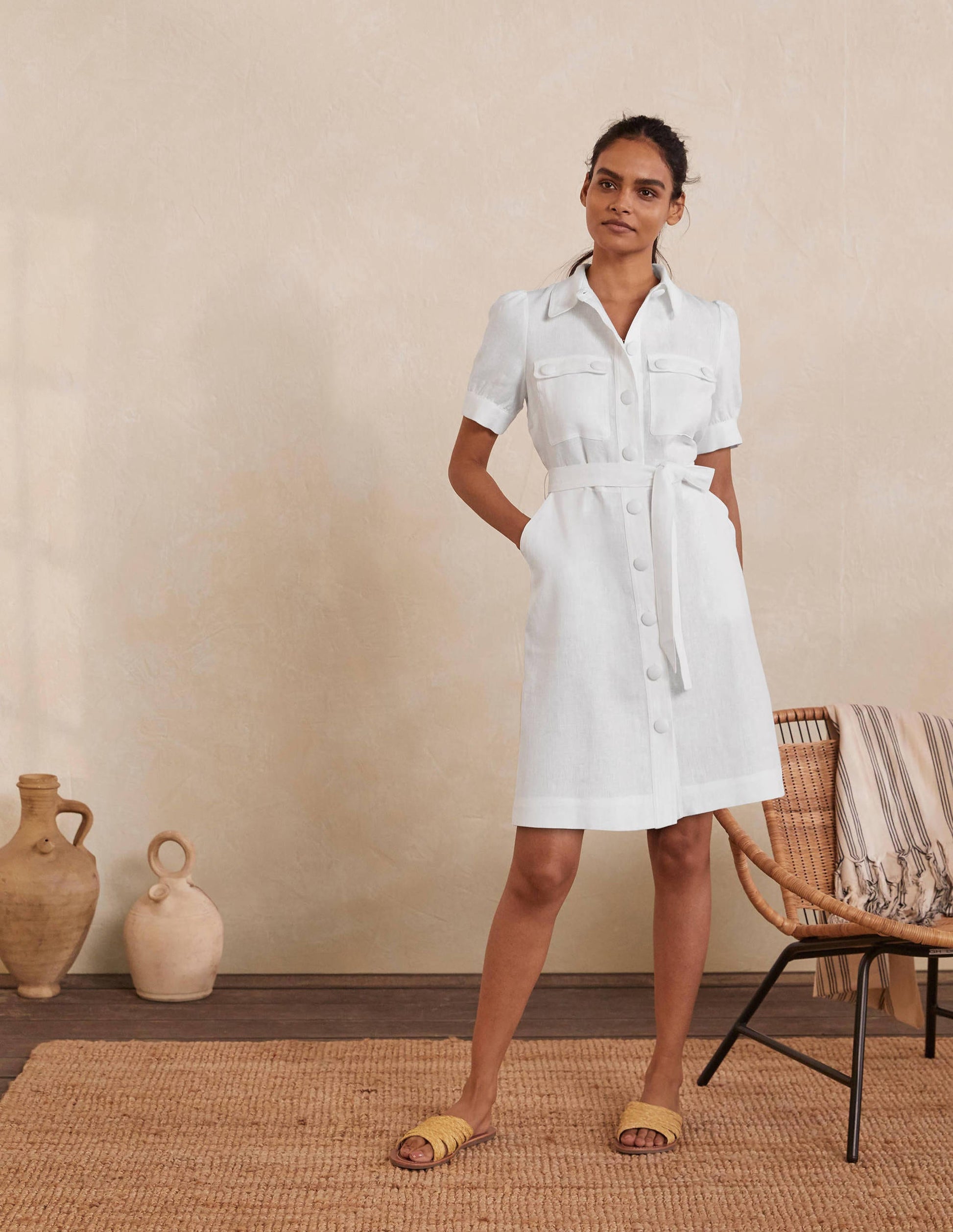 Carrie Hemdblusenkleid aus Leinen-Weiß-4