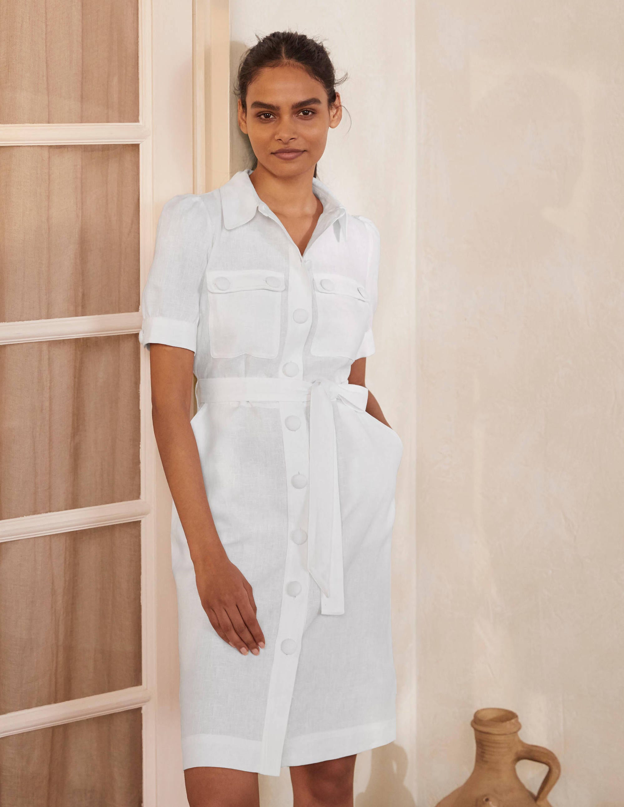Carrie Hemdblusenkleid aus Leinen-Weiß - Image 1