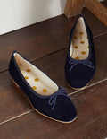 Hochgeschnittene Ballerinas-Navy, Samt