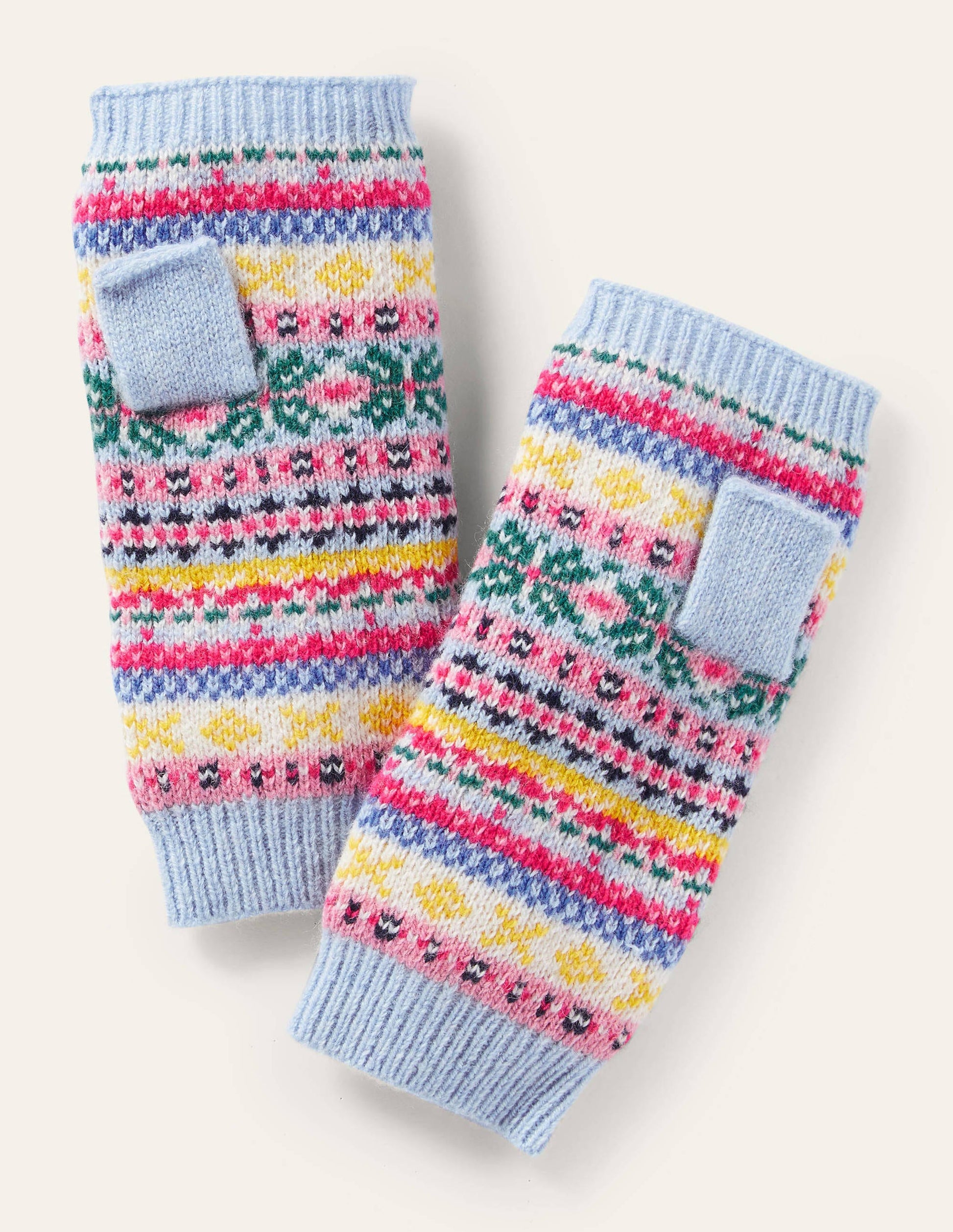 Fingerlose Handschuhe mit Fair-Isle-Muster-Eisblau-1