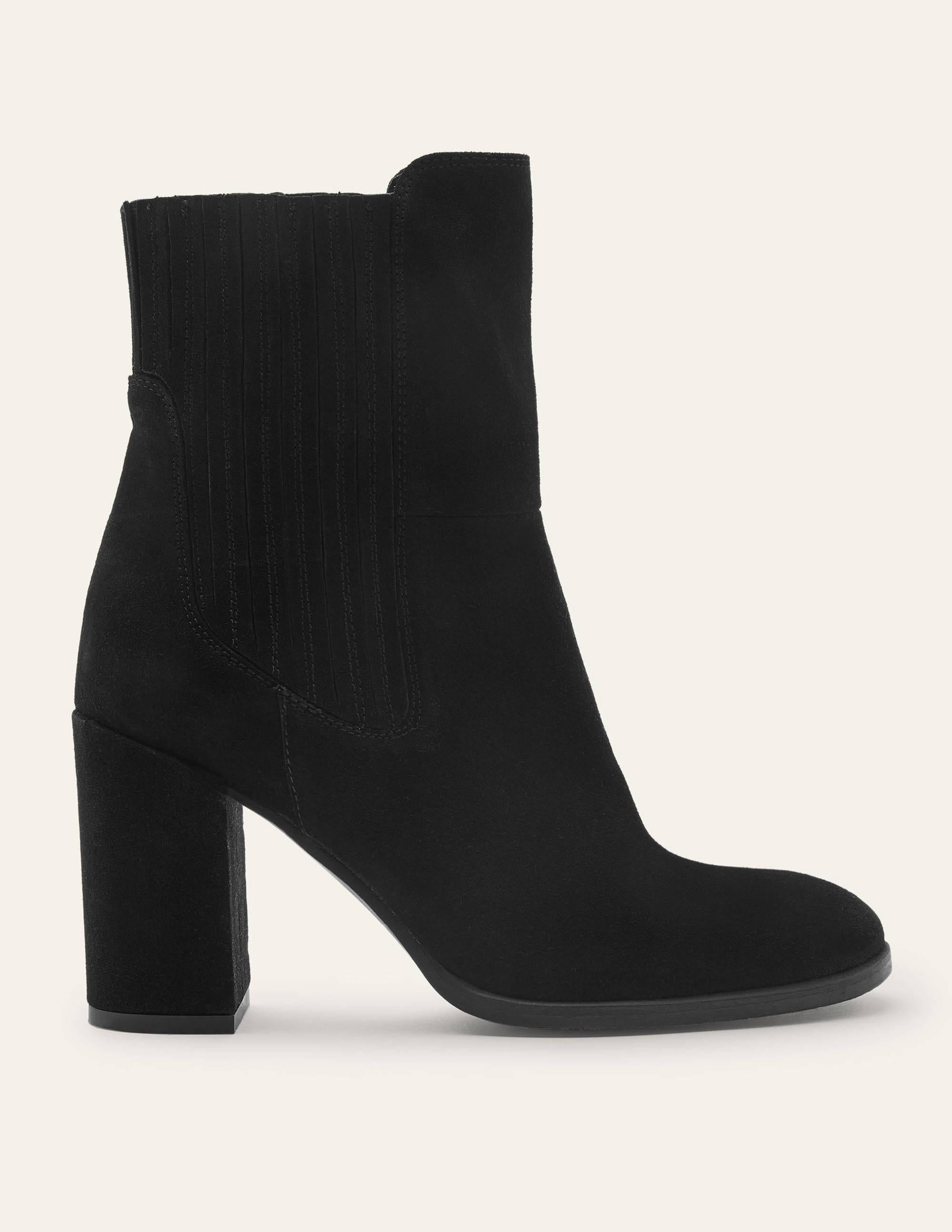 Stiefeletten mit Blockabsatz-Schwarz, Veloursleder - Image 2