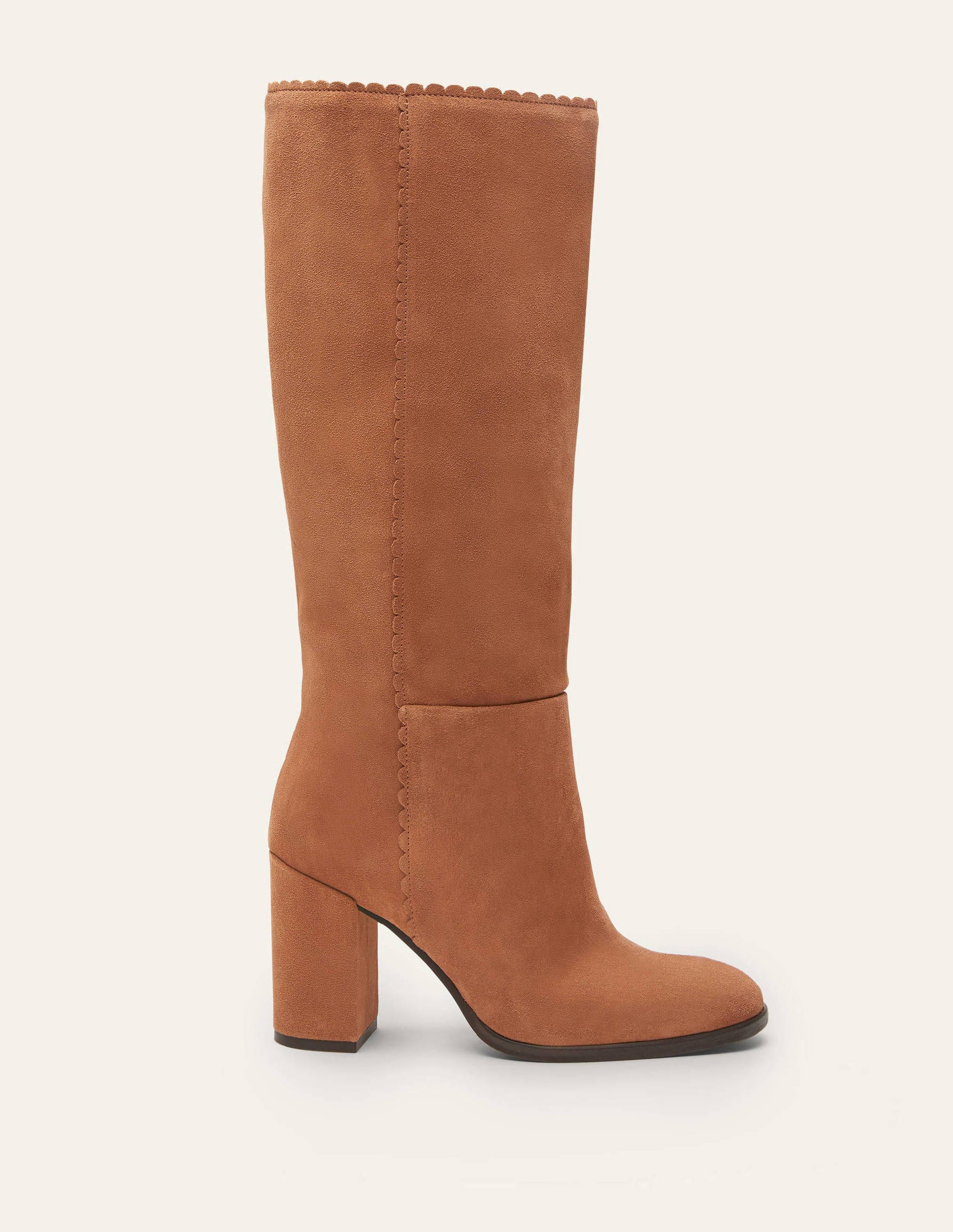Kniehohe Stiefel mit Muscheldetail-Hellbraun-2