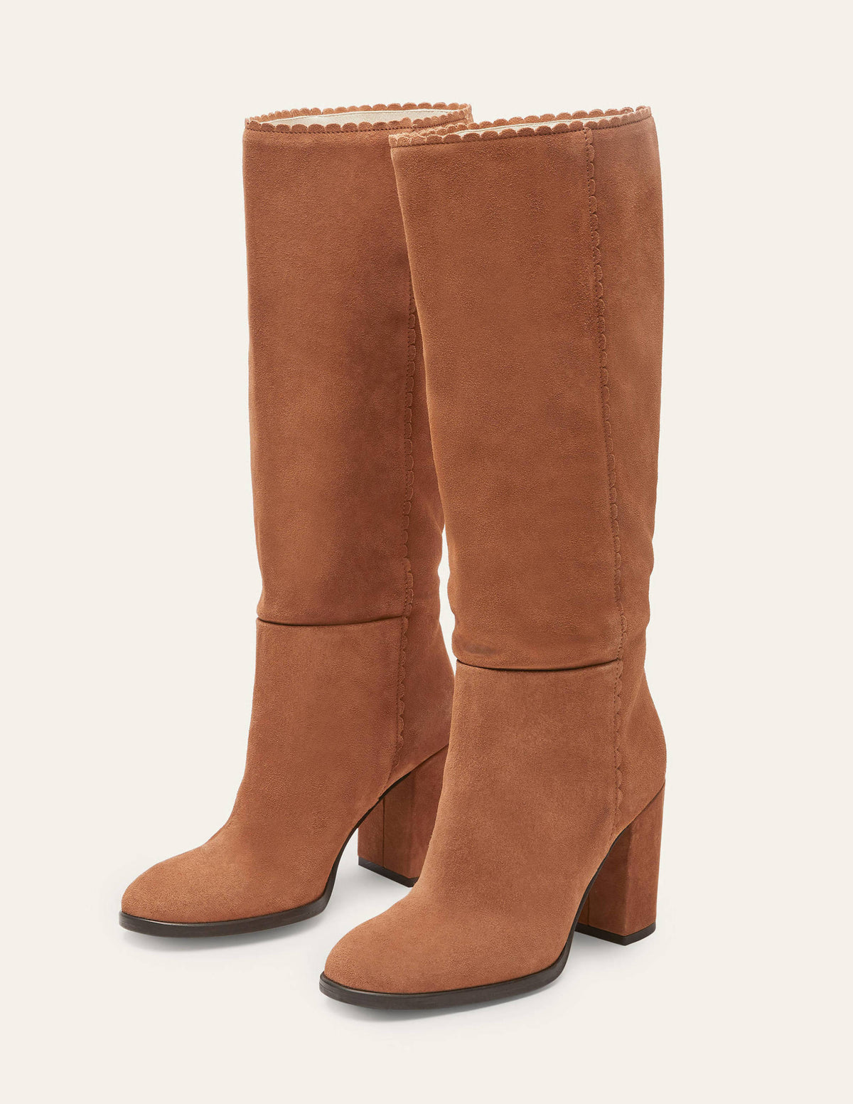 Kniehohe Stiefel mit Muscheldetail-Hellbraun-5