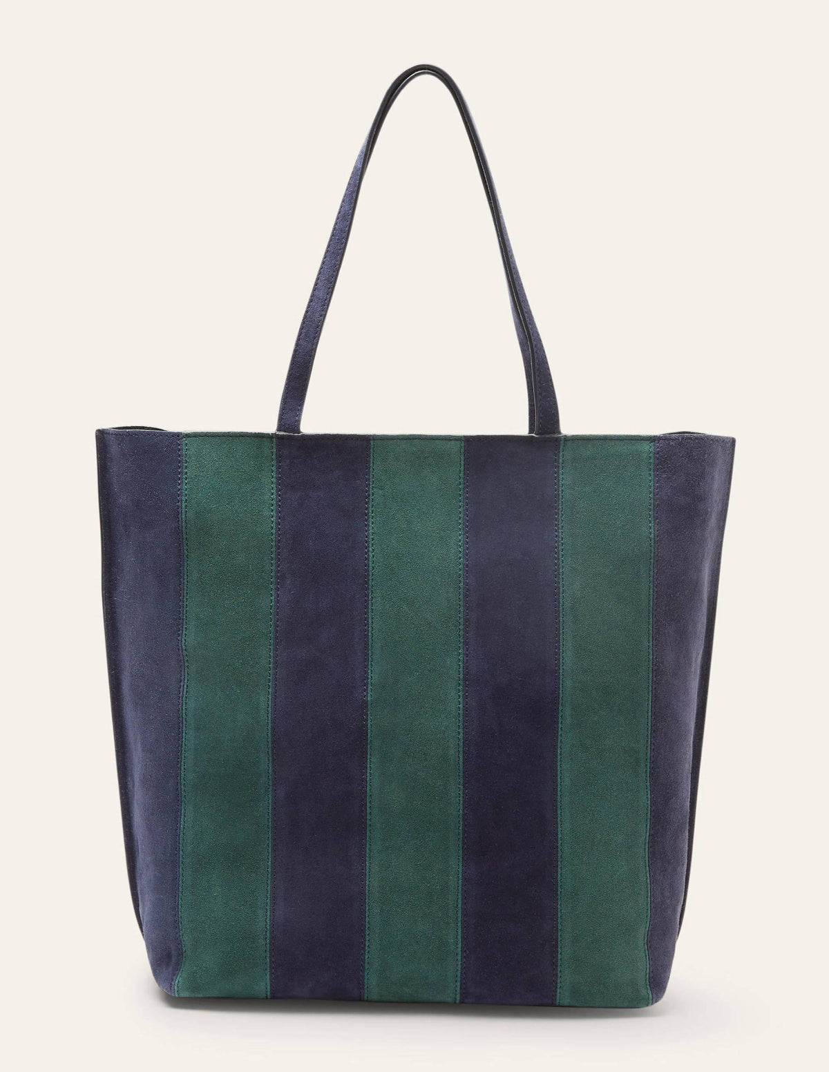 Sac cabas rayé en cuir-Bleu marine - Image 2