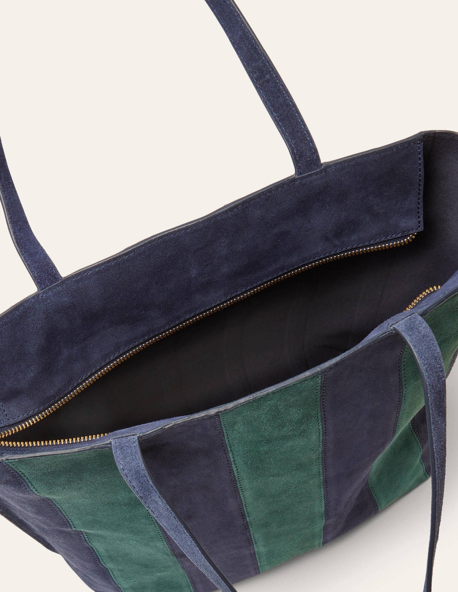 Sac cabas rayé en cuir-Bleu marine-3