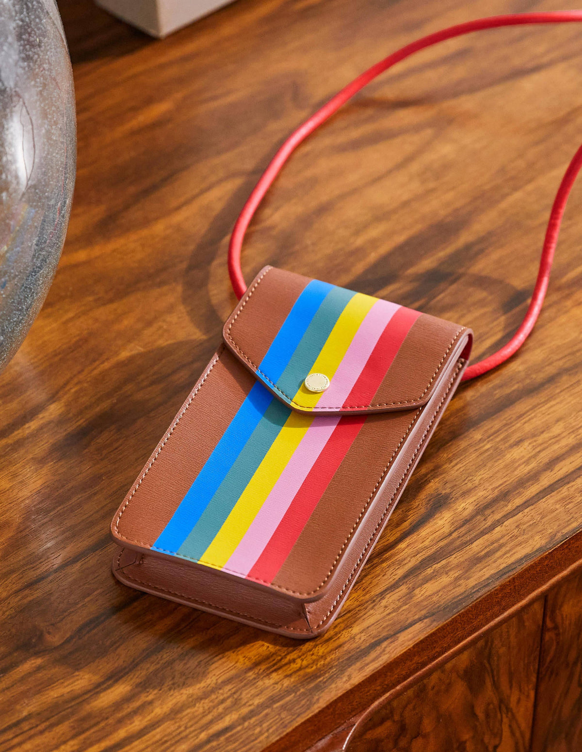 Handytasche zum Umhängen-Hellbraun/Bunt, Gestreift - Image 1